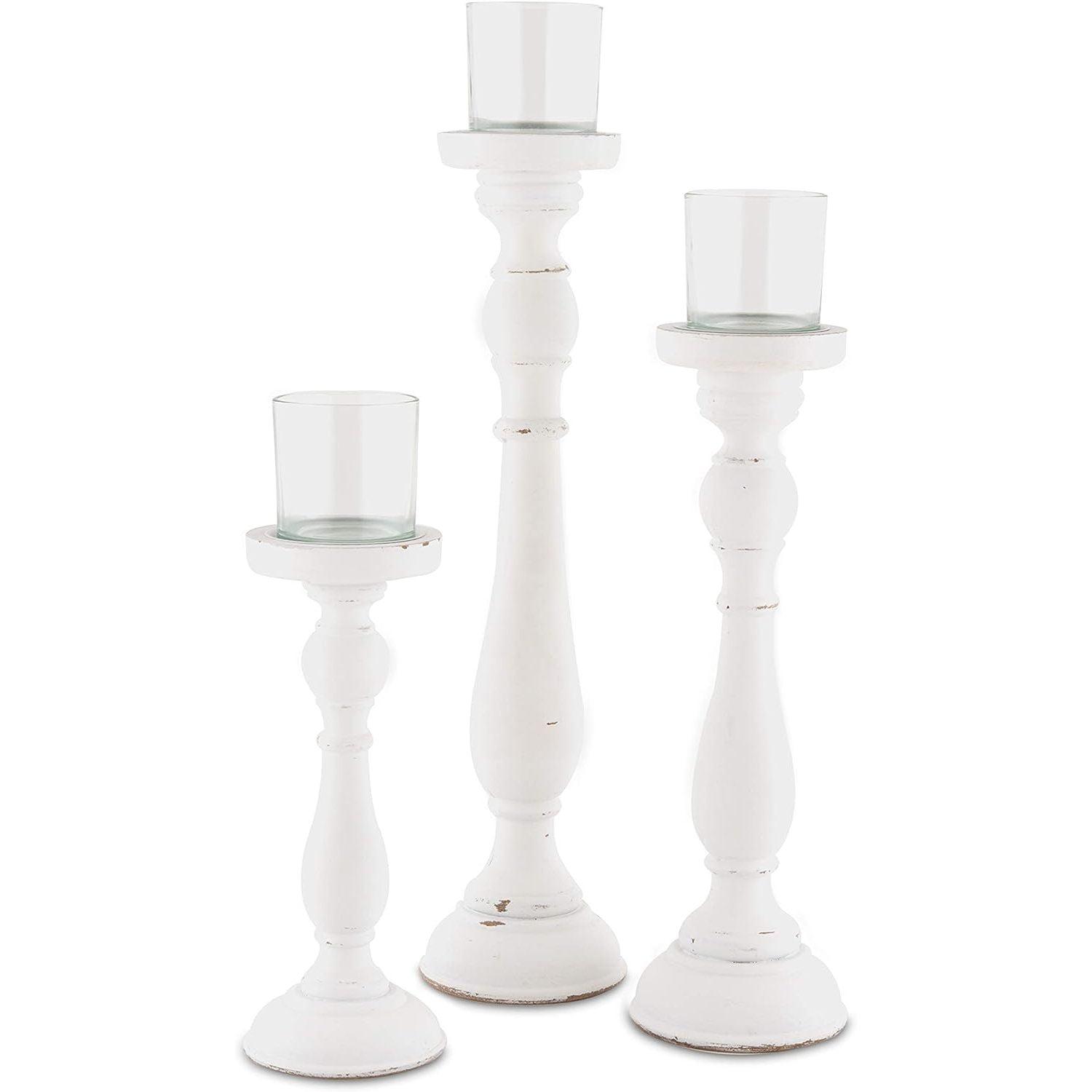 Elegant Shabby Chic White Glass Votive Candle Holders, Set of 3