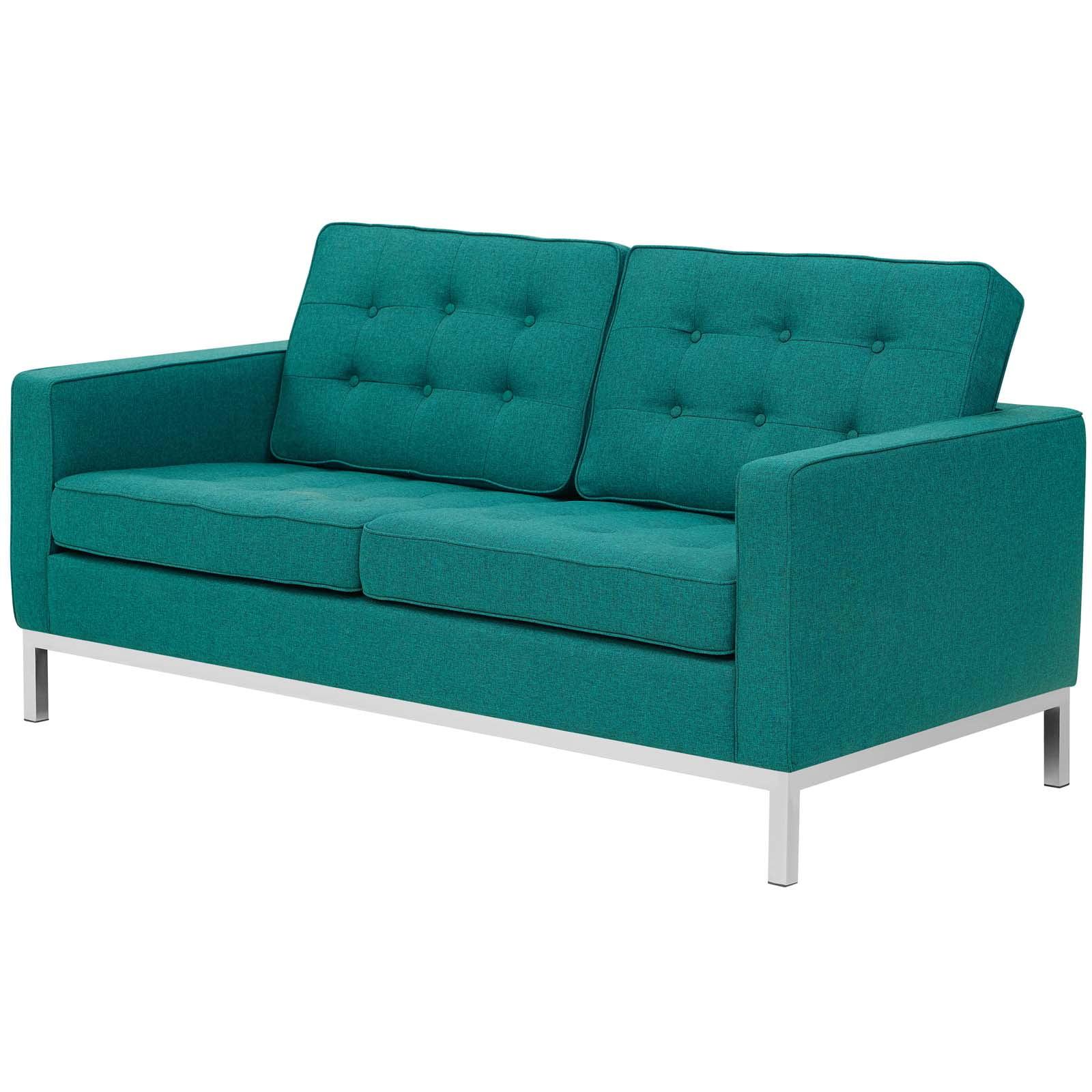 Oatmeal Fabric Tufted Loveseat with Metal Track Arms and Pillow Back