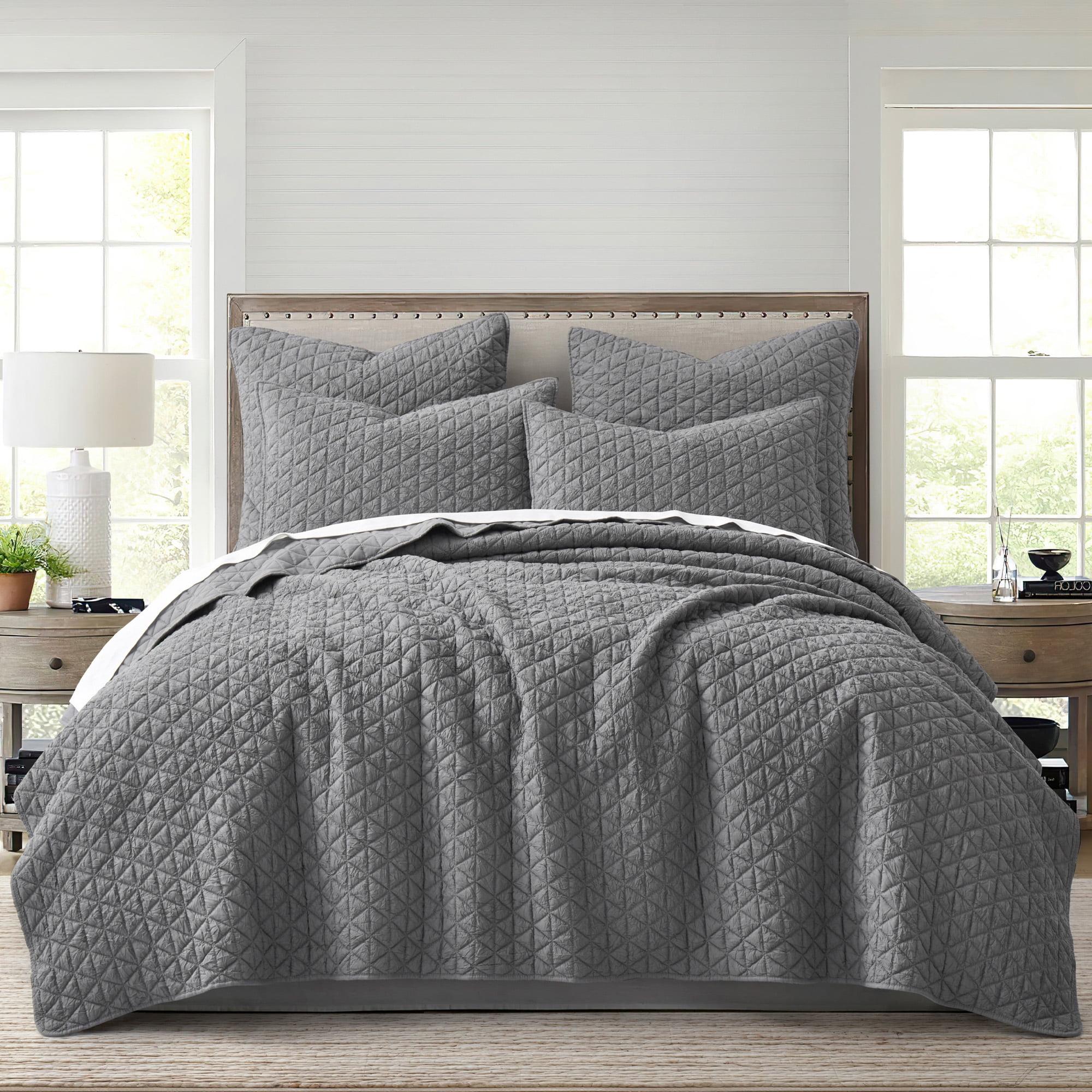 Gray Quilted Geometric Reversible Throw Blanket