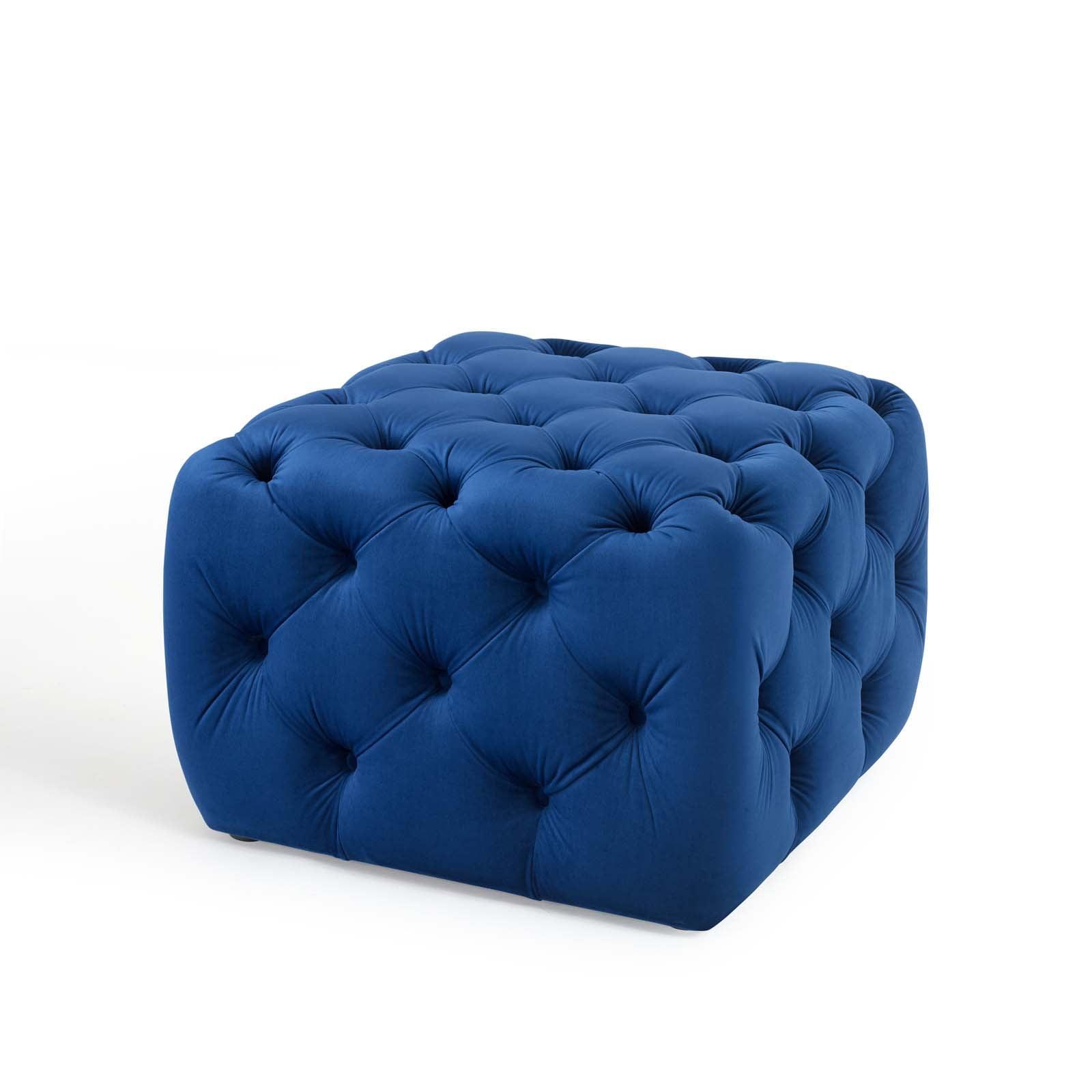 Anthem Navy Tufted Square Performance Velvet Ottoman