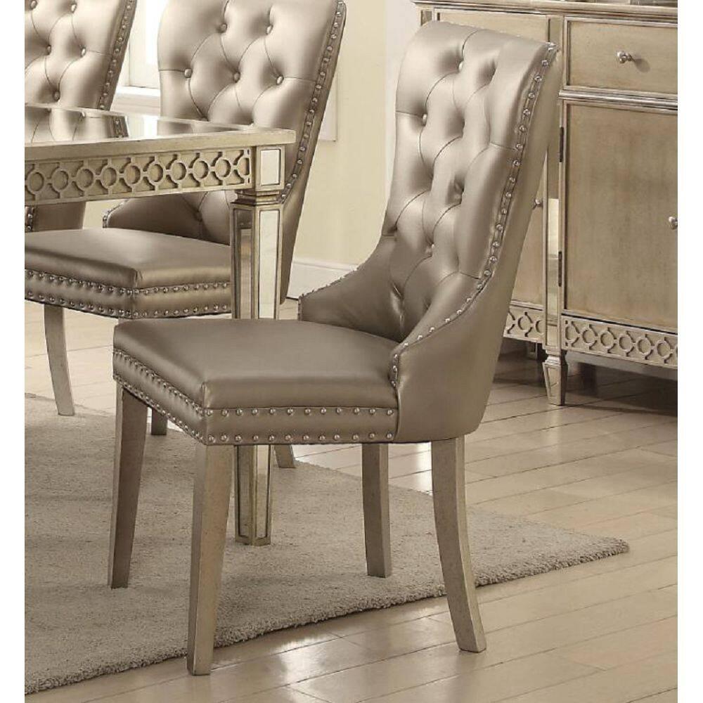 Elegant Gray Faux Leather Upholstered Side Chair with Nailhead Trim