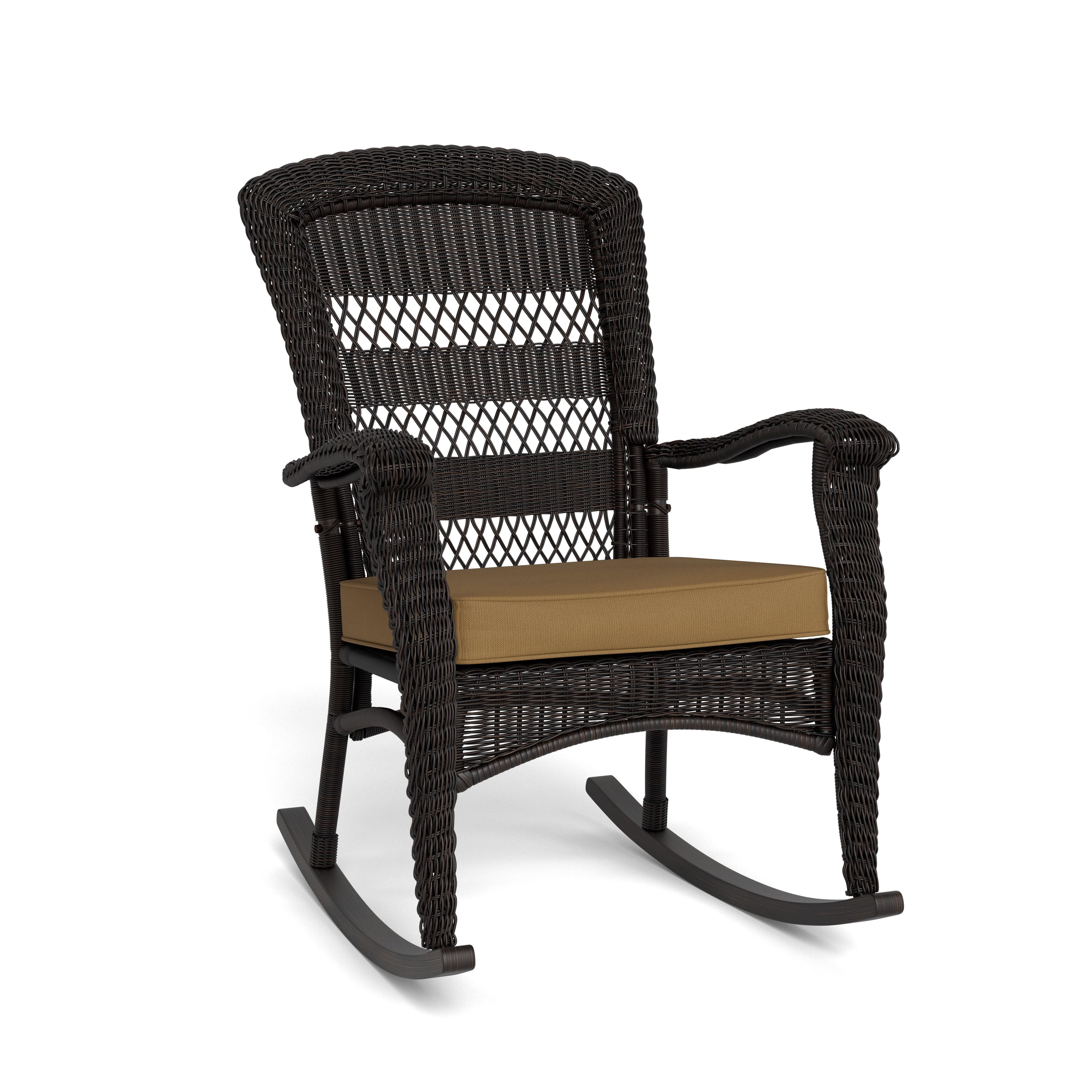 Portside Dark Roast Wicker Outdoor Rocking Chair with Cushions