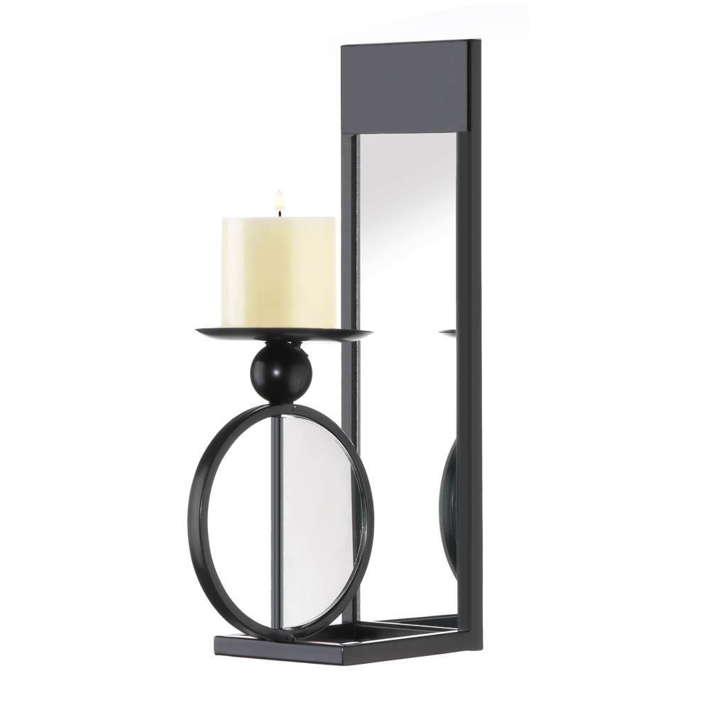 Sleek Industrial Black Iron and Glass Mirrored Wall Sconce