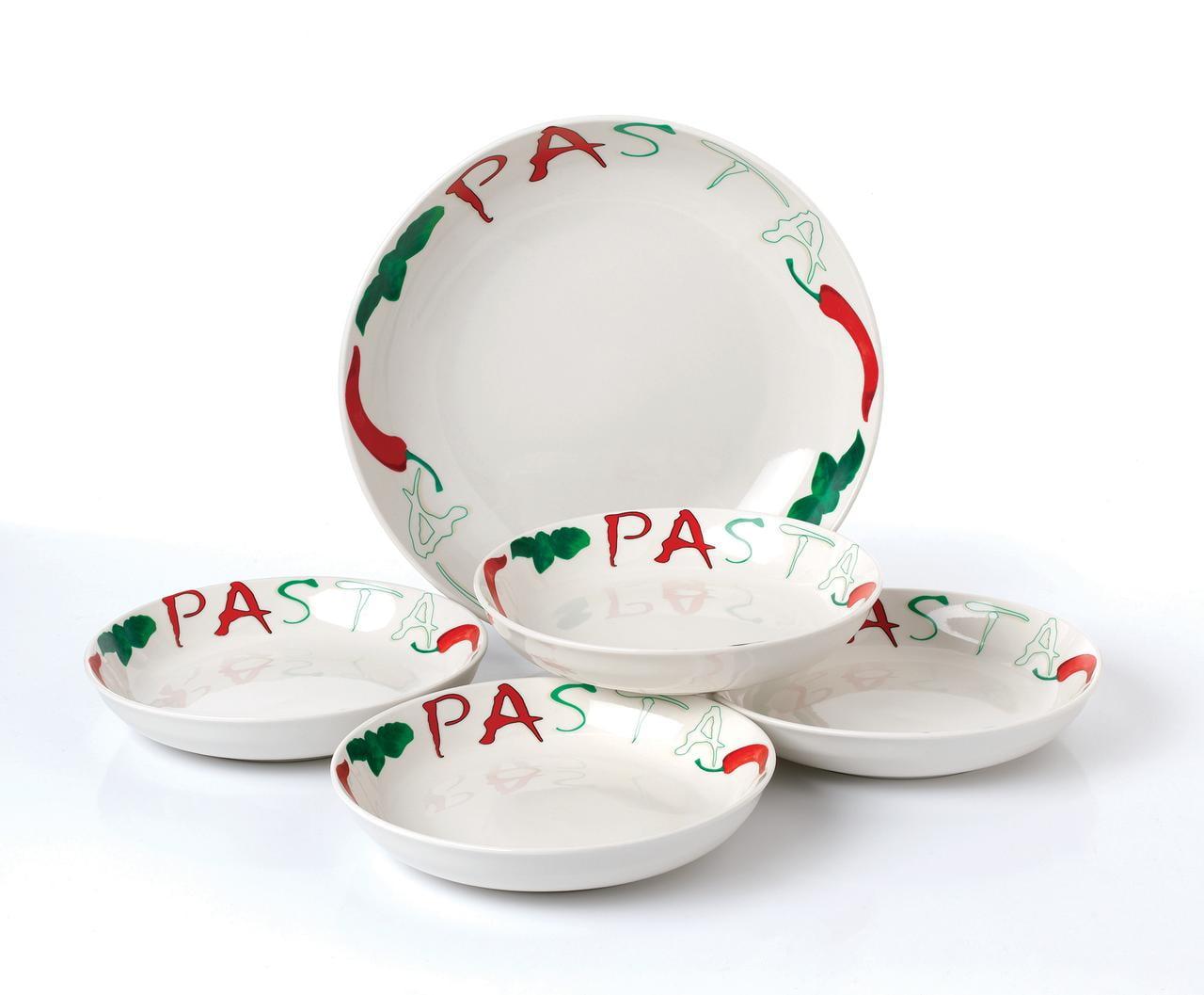 Large Multicolor Ceramic Pasta Serving Bowl Set