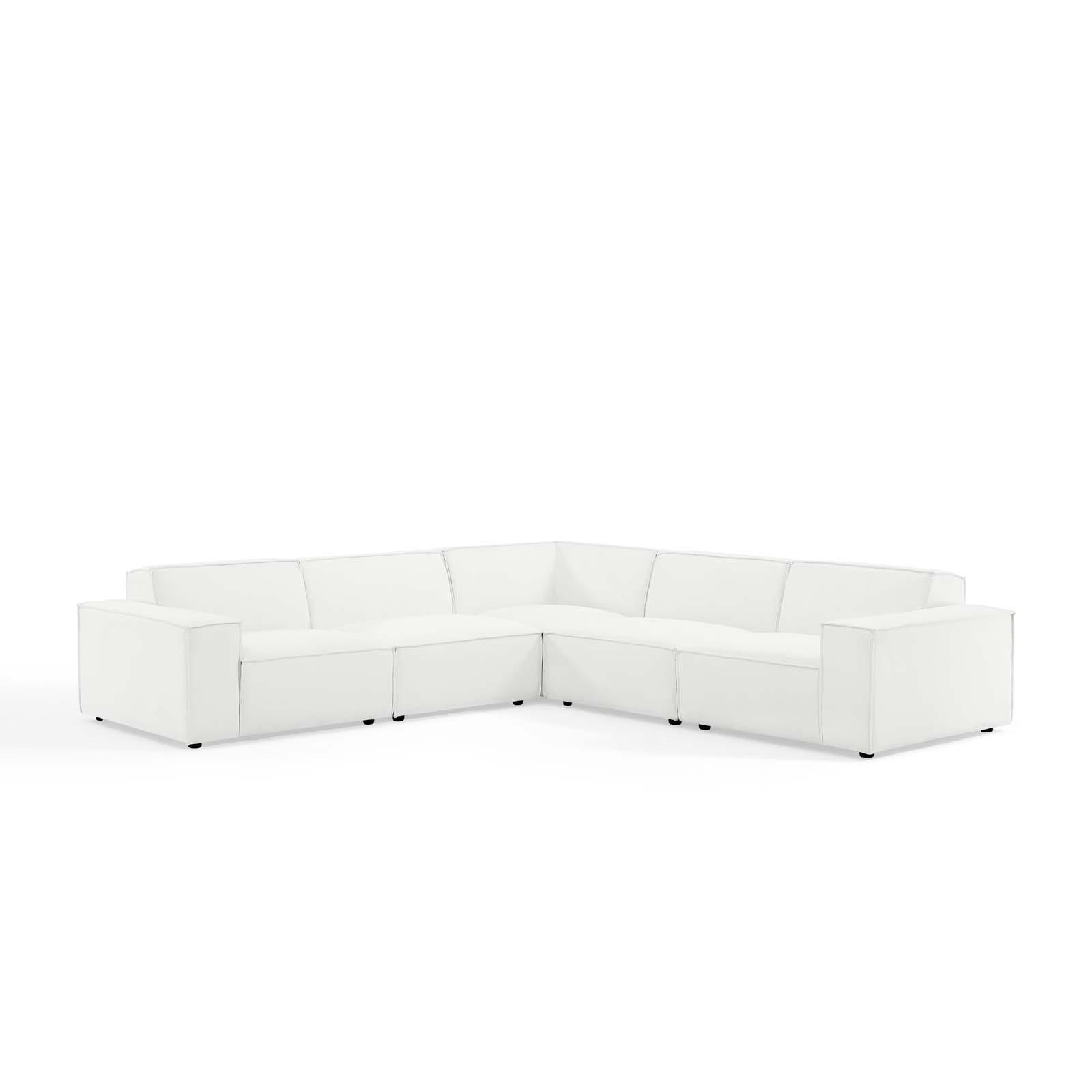 Luxe 5-Piece White Velvet Fabric Sectional Sofa with Ottoman