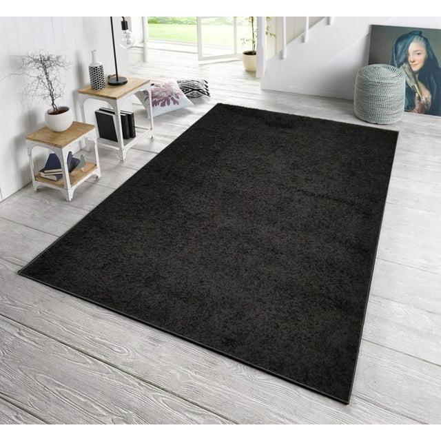 HT Design Rectengular Shag Area Rug, 5x7 Solid Color Low Pile Shag, Easy to clean, Pet Friendly, Soft Nursery Runner Rug for Living Rooms, Bedrooms, Black