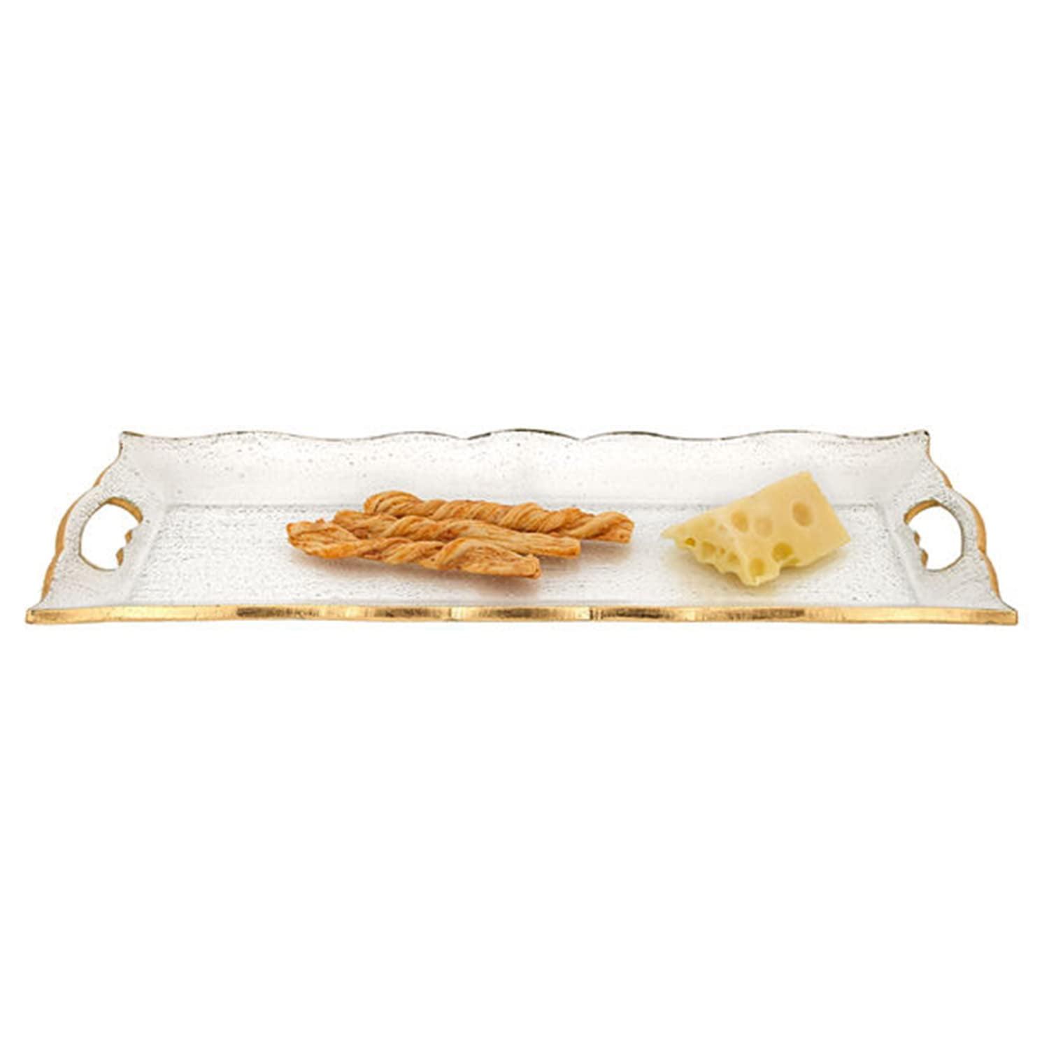 7 x 20 in. Hand Decorated Scalloped Edge Gold Leaf Tray with Cut Out Handles