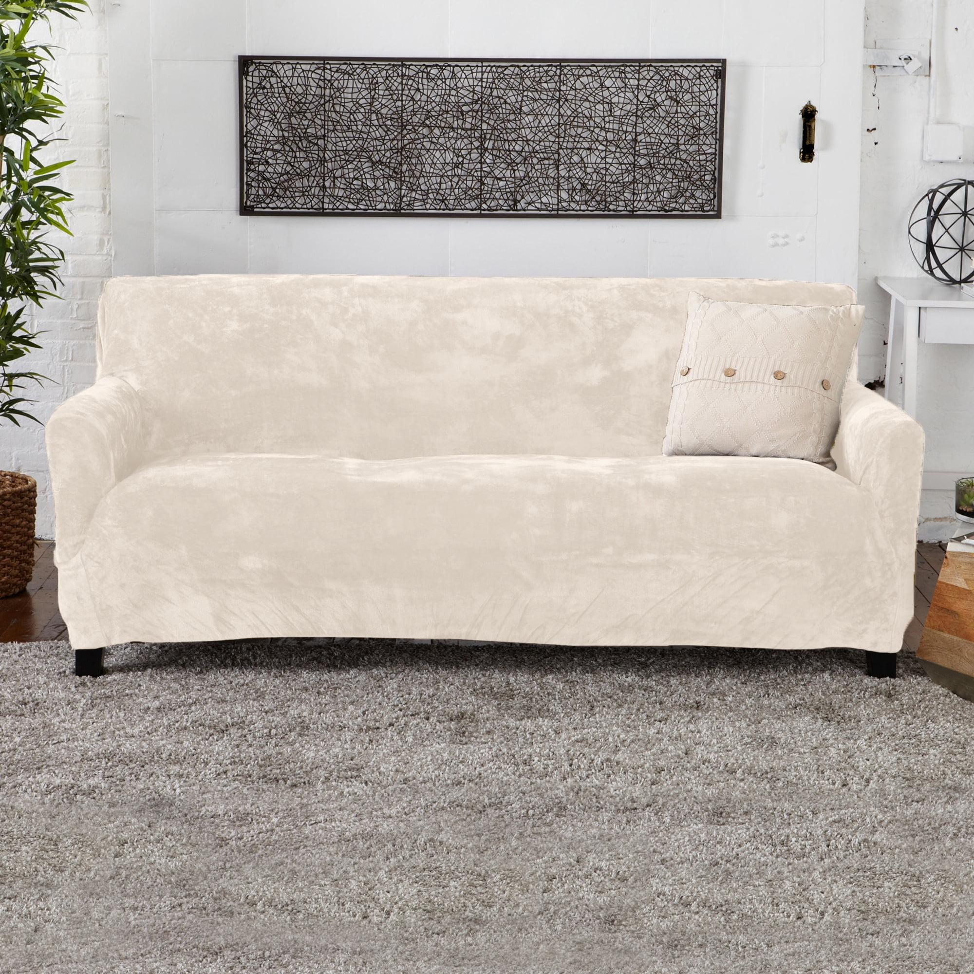 Camellia White Velvet Plush Stretch Sofa Slipcover