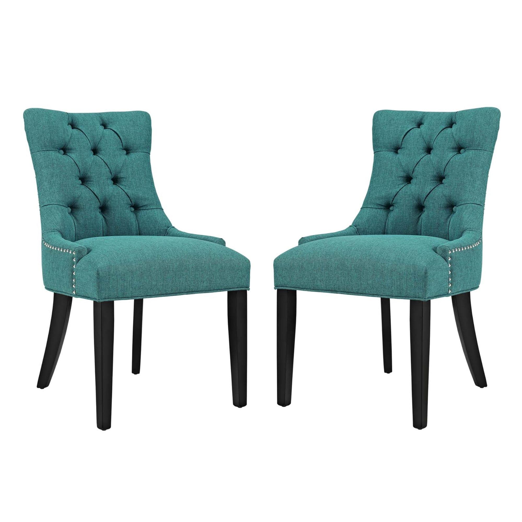 Elegant Teal Tufted Upholstered Side Chair with Nailhead Trim