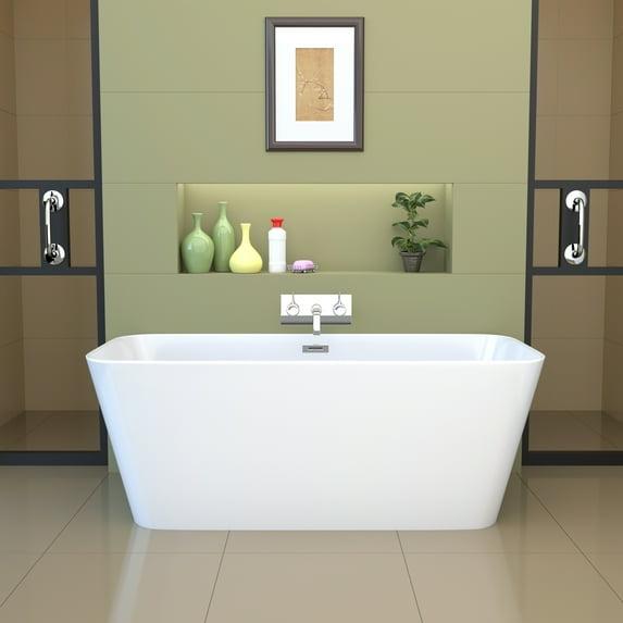 Streamline Bath 67" x 28" Freestanding Soaking Solid Surface Bathtub K-10220-67FSWHSS-FM