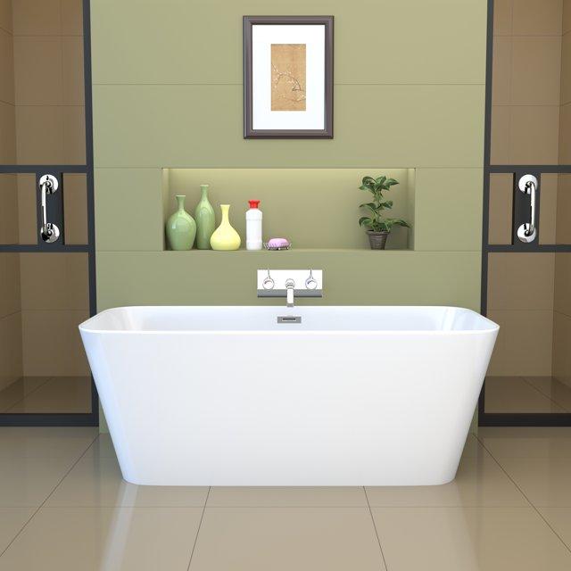 Streamline Bath 67" x 28" Freestanding Soaking Solid Surface Bathtub K-10220-67FSWHSS-FM