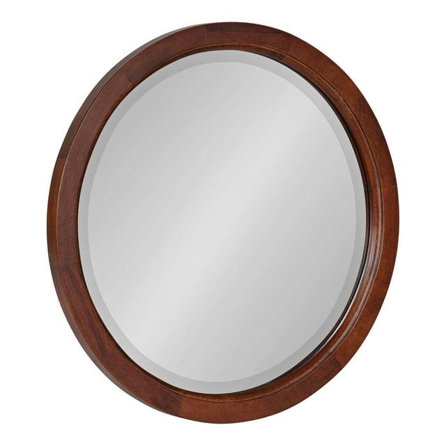 18" x 18" Hogan Round Framed Decorative Wall Mirror Walnut Brown - Kate & Laurel: Modern Poplar Wood, Wall Mount