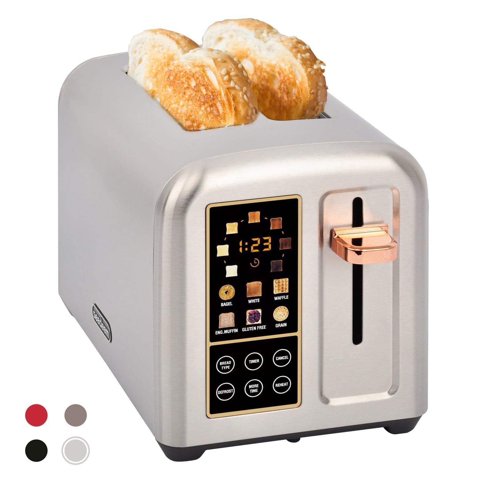 SEEDEEM Toaster 2 Slice, Stainless Steel Bread Toaster with Touch LCD Display, 50% Faster Heating Speed, 6 Bread Selection, 7 Shade Settings, 1.5'' Extra Wide Slots Toaster, 1350W, Dark Metallic