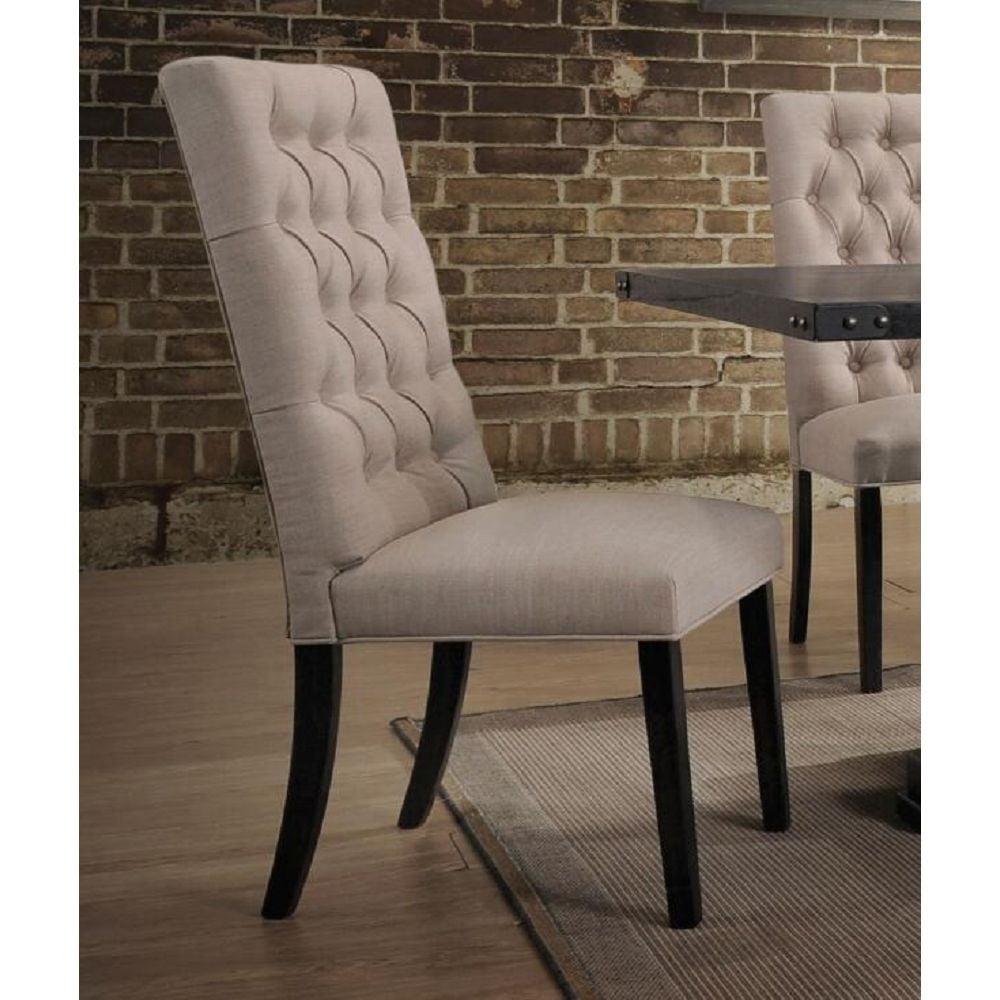 High Parsons Upholstered Linen Side Chair in Black Wood