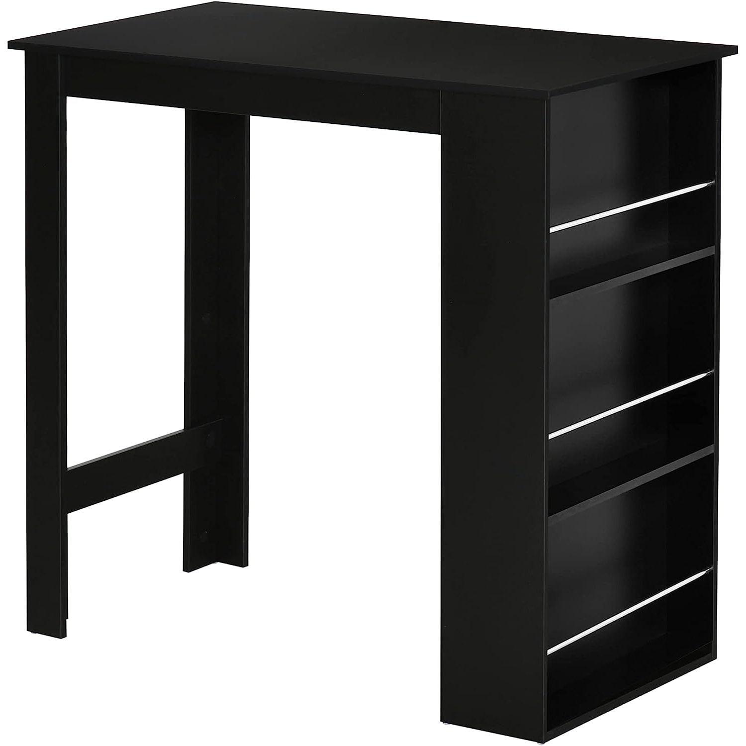 Contemporary Black Wood Bar Height Table with Storage Shelves