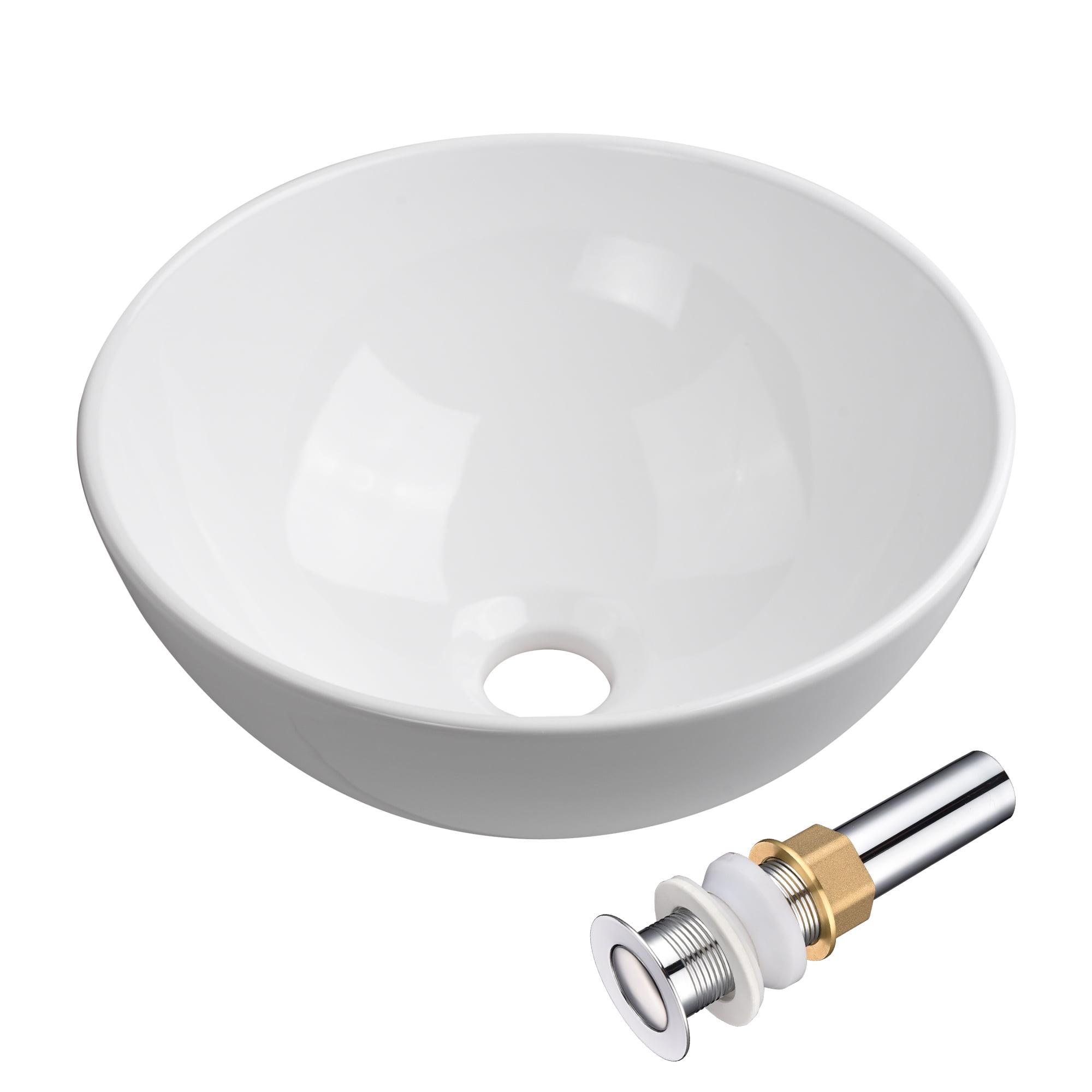 Compact White Porcelain Round Vessel Sink with Pop-Up Drain