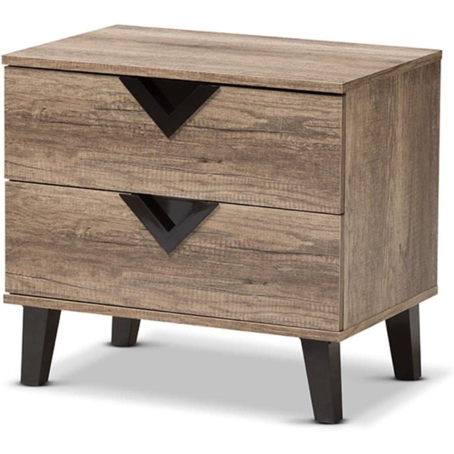 Swanson Modern and Contemporary Wood 2 - Drawer Nightstand - Light Brown - Baxton Studio: Includes Anti-Tip Hardware, Polyethylene Surface