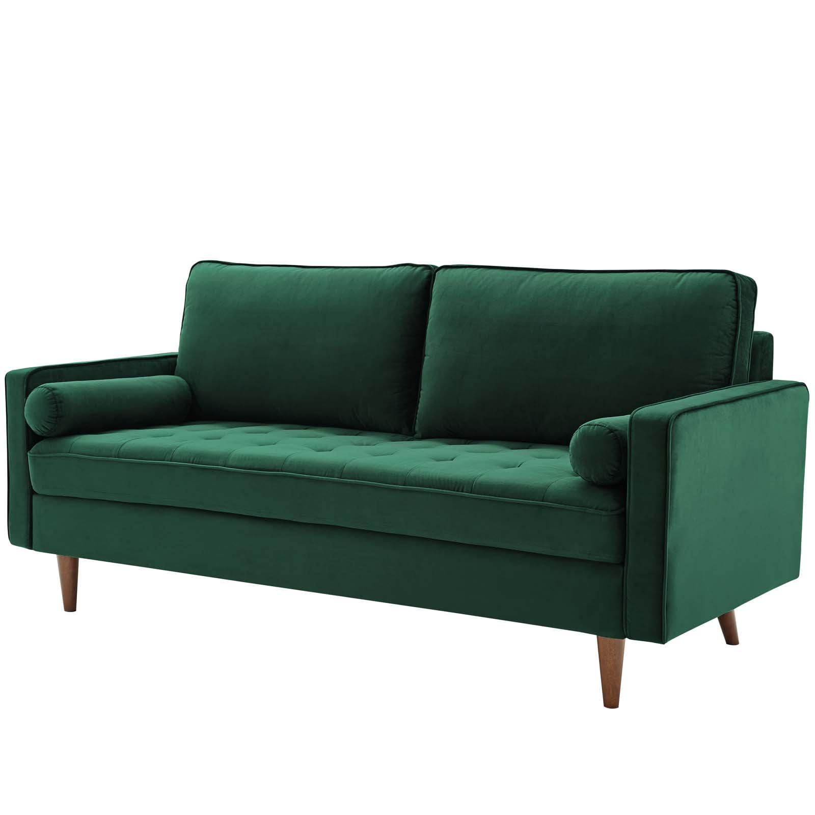 Mid-Century Modern 73'' Green Velvet Tufted Sofa with Wood Legs