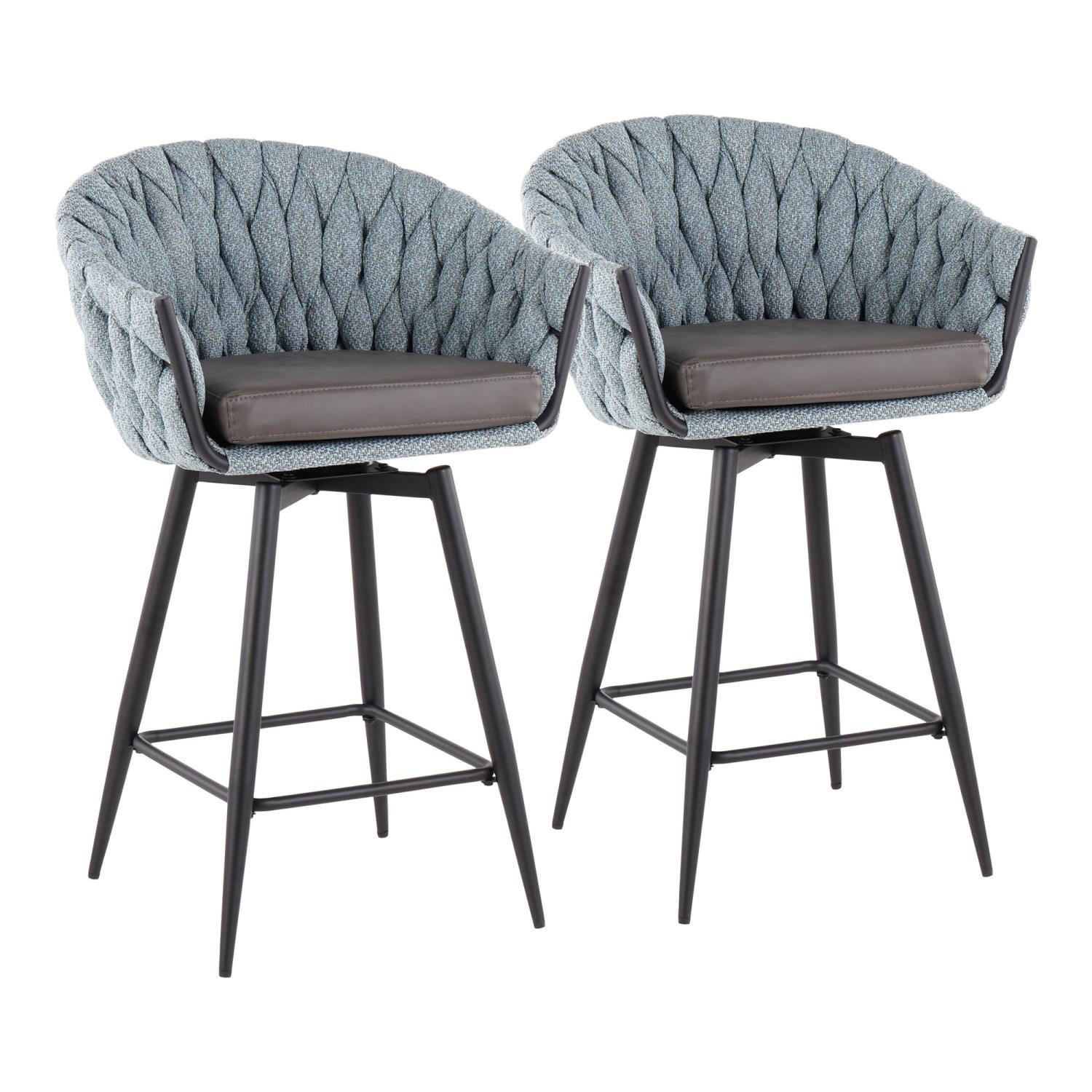 Braided Blue and Gray Swivel Counter Stools with Metal Legs