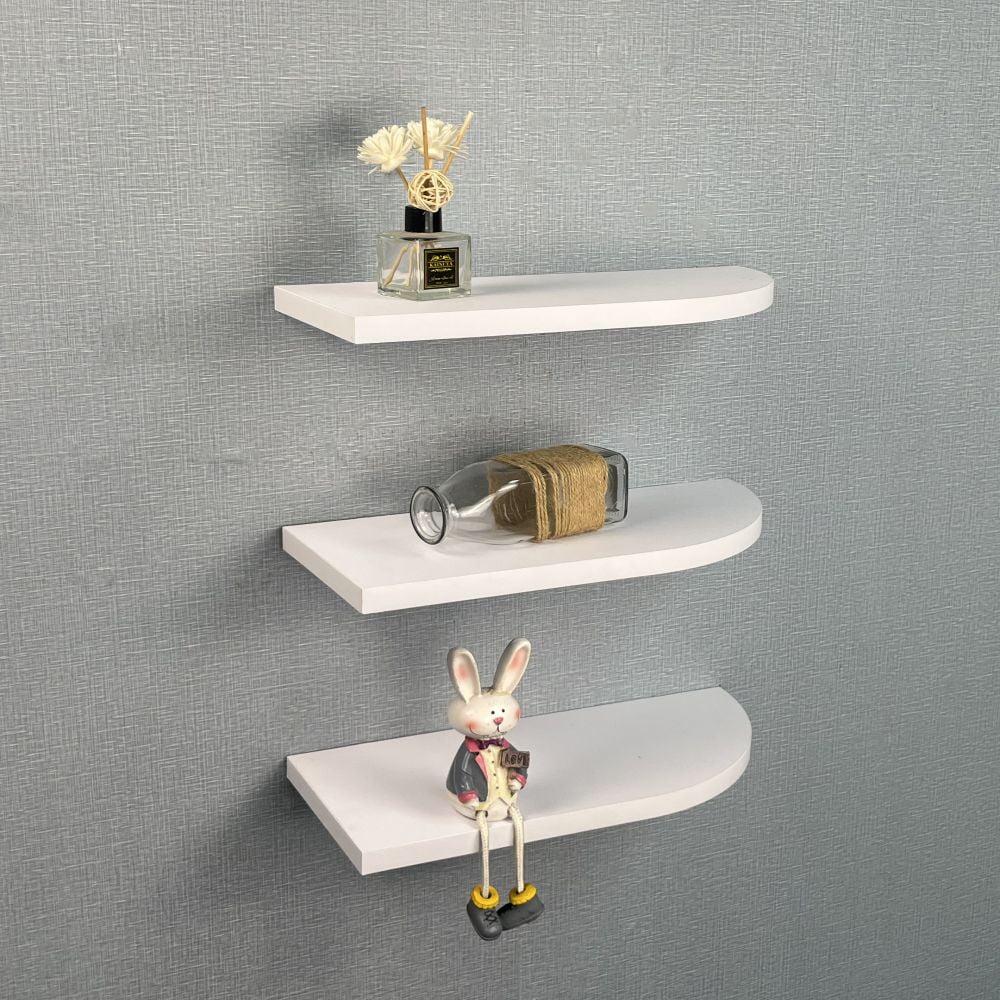 White MDF Floating Wall Shelves Set of 3