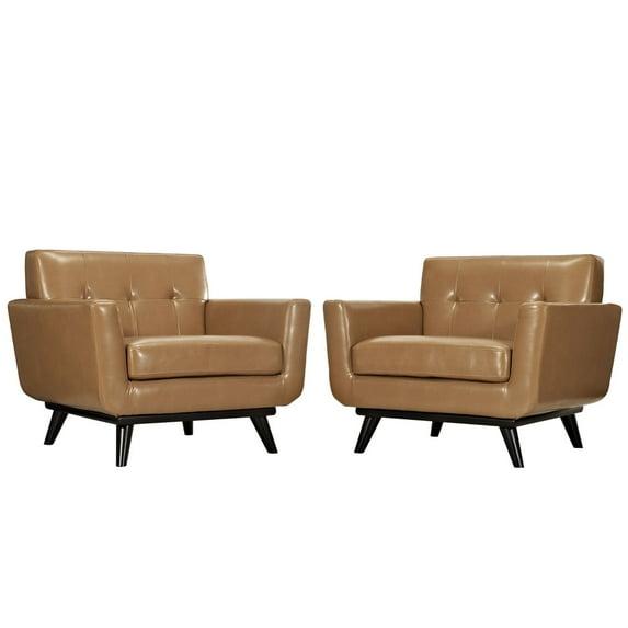 Modway Engage Modern Leather Accent Armchair in Tan (Set of 2)
