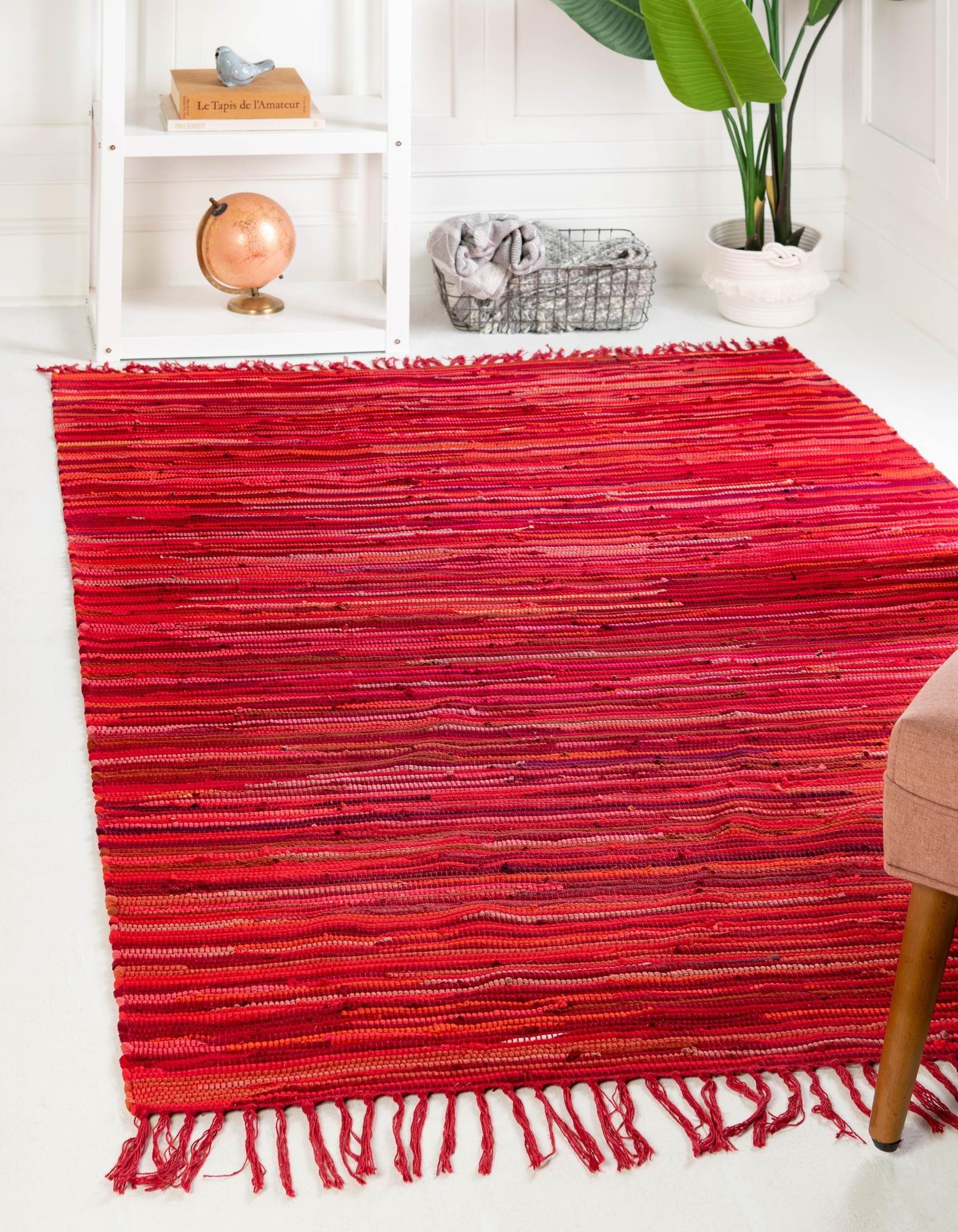 Hand-Woven Chindi Cotton Red Stripe 2' x 3' Rug