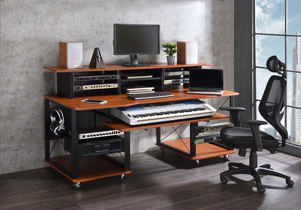 Megara Cherry & Black 72" Music Desk with Keyboard Tray