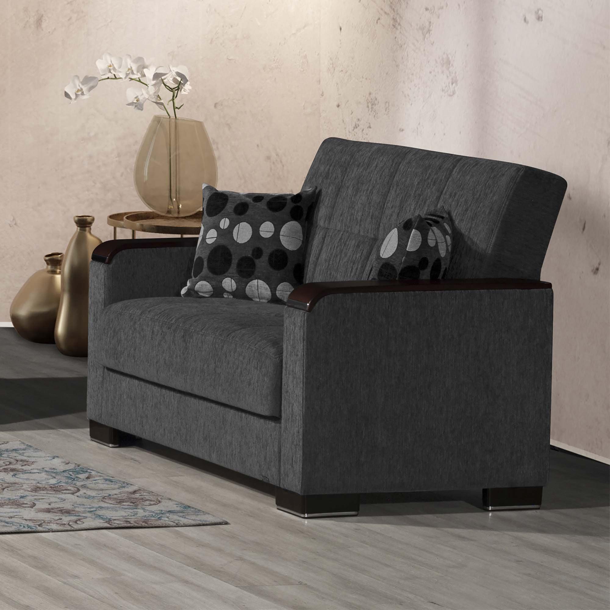 Dark Slate Gray Chenille Sleeper Loveseat with Metal Frame and Storage