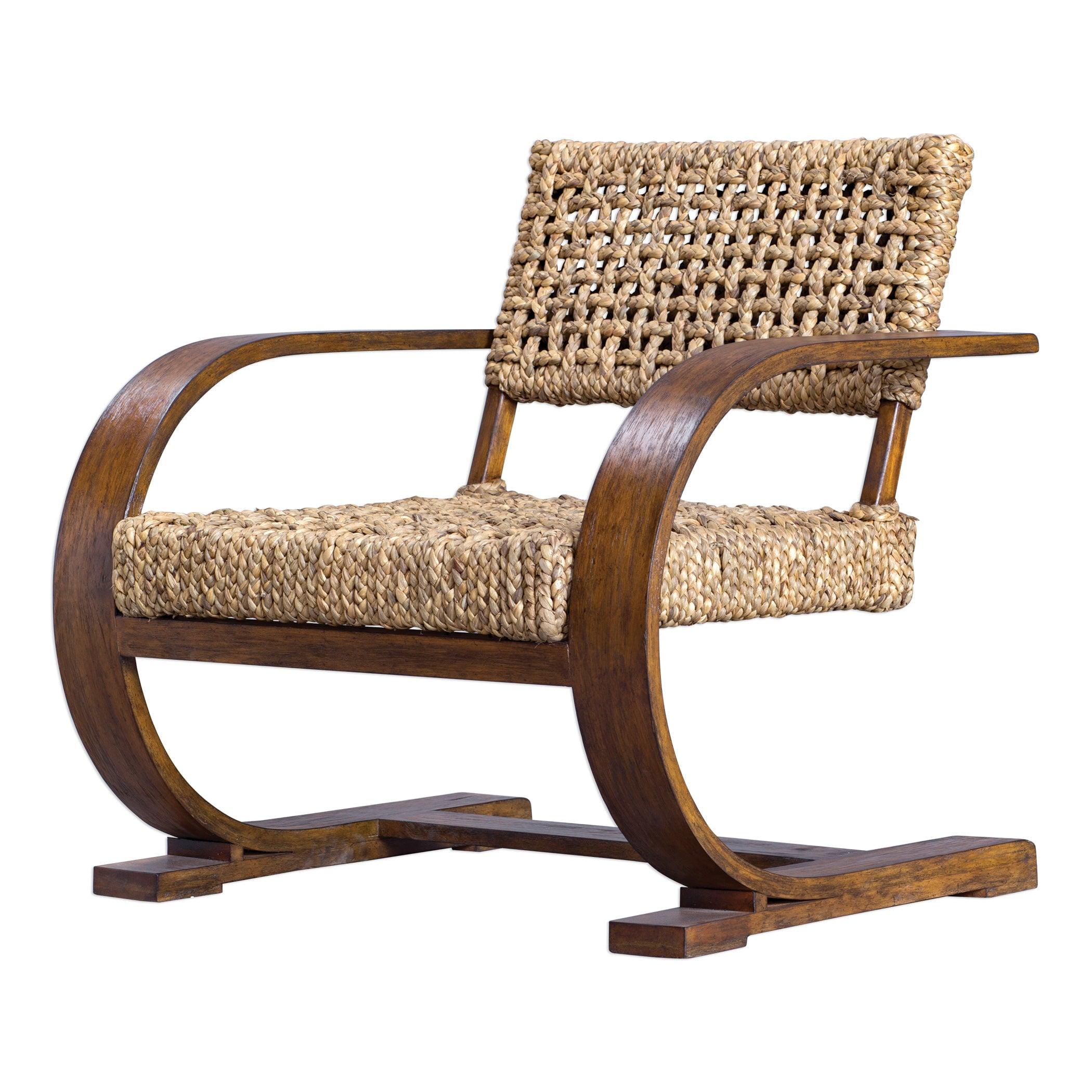 Rehema Natural Woven Banana Fiber and Solid Wood Accent Chair