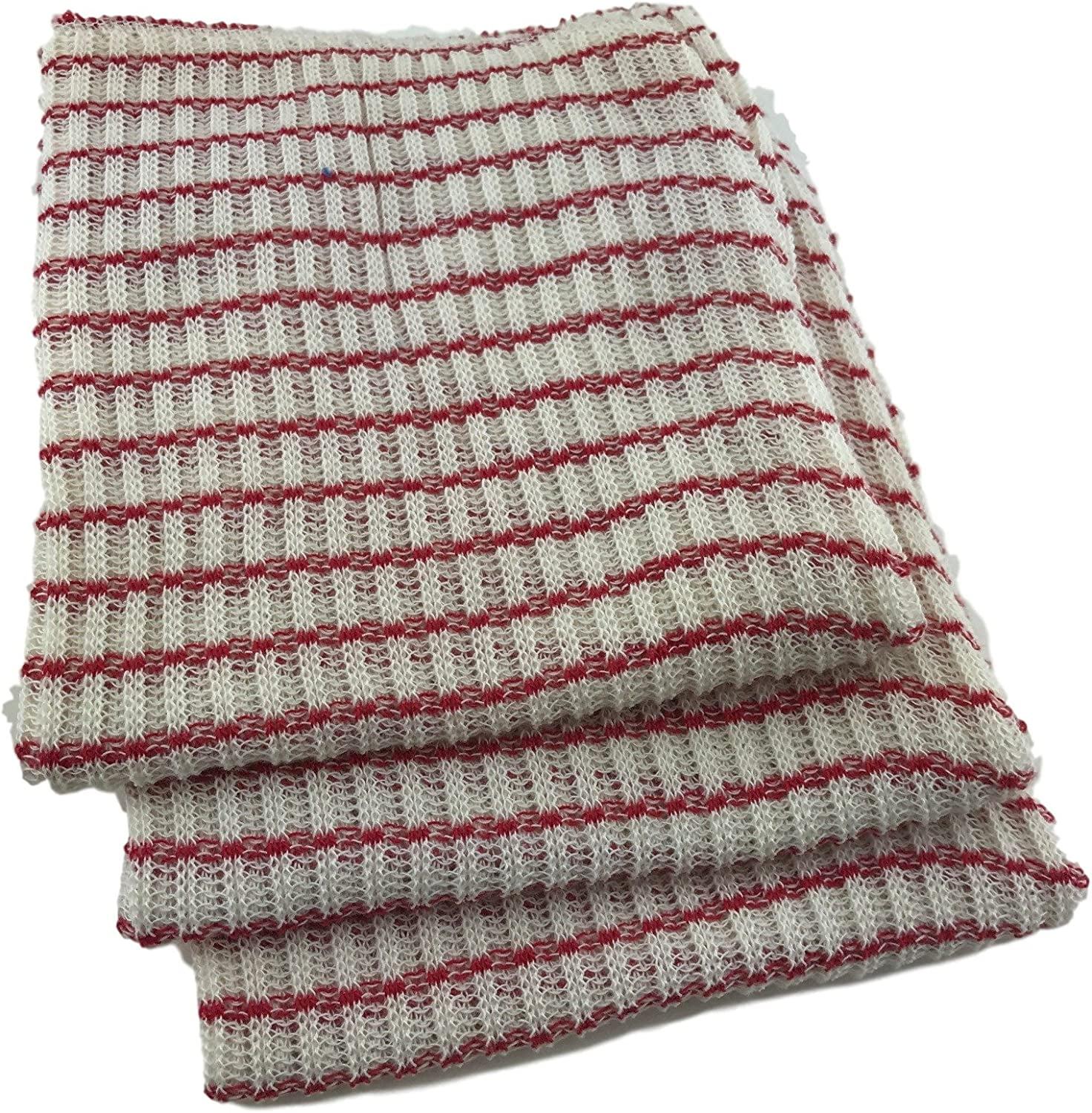 Set of 6 Red and Off-White Cotton Dish Cloths