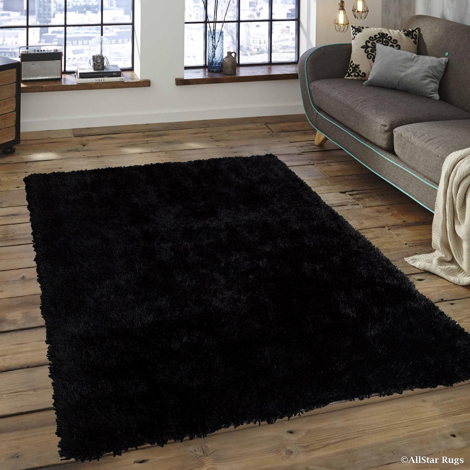 Luxurious Black Polyester Shaggy Area Rug 4'11" x 7'