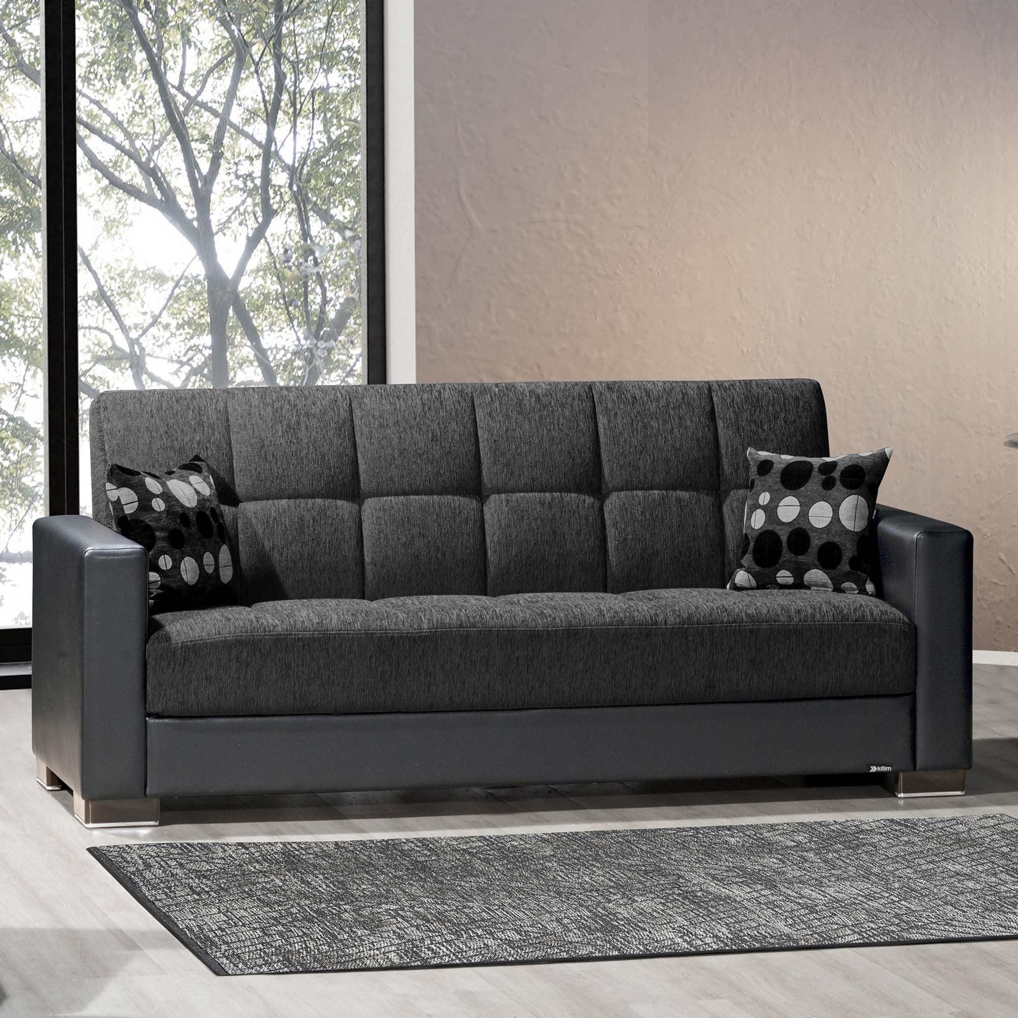 Gray Fabric Twin Sofa Bed with Metal Storage