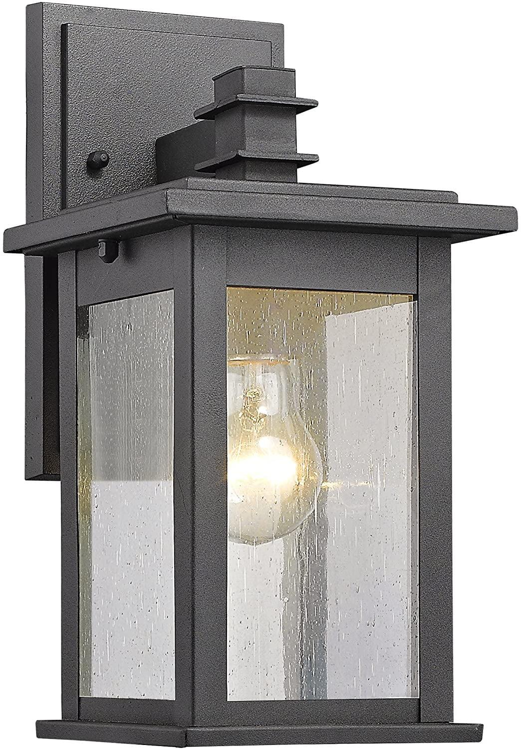 Transitional Seedy Glass Black Outdoor Wall Sconce, 13" Height