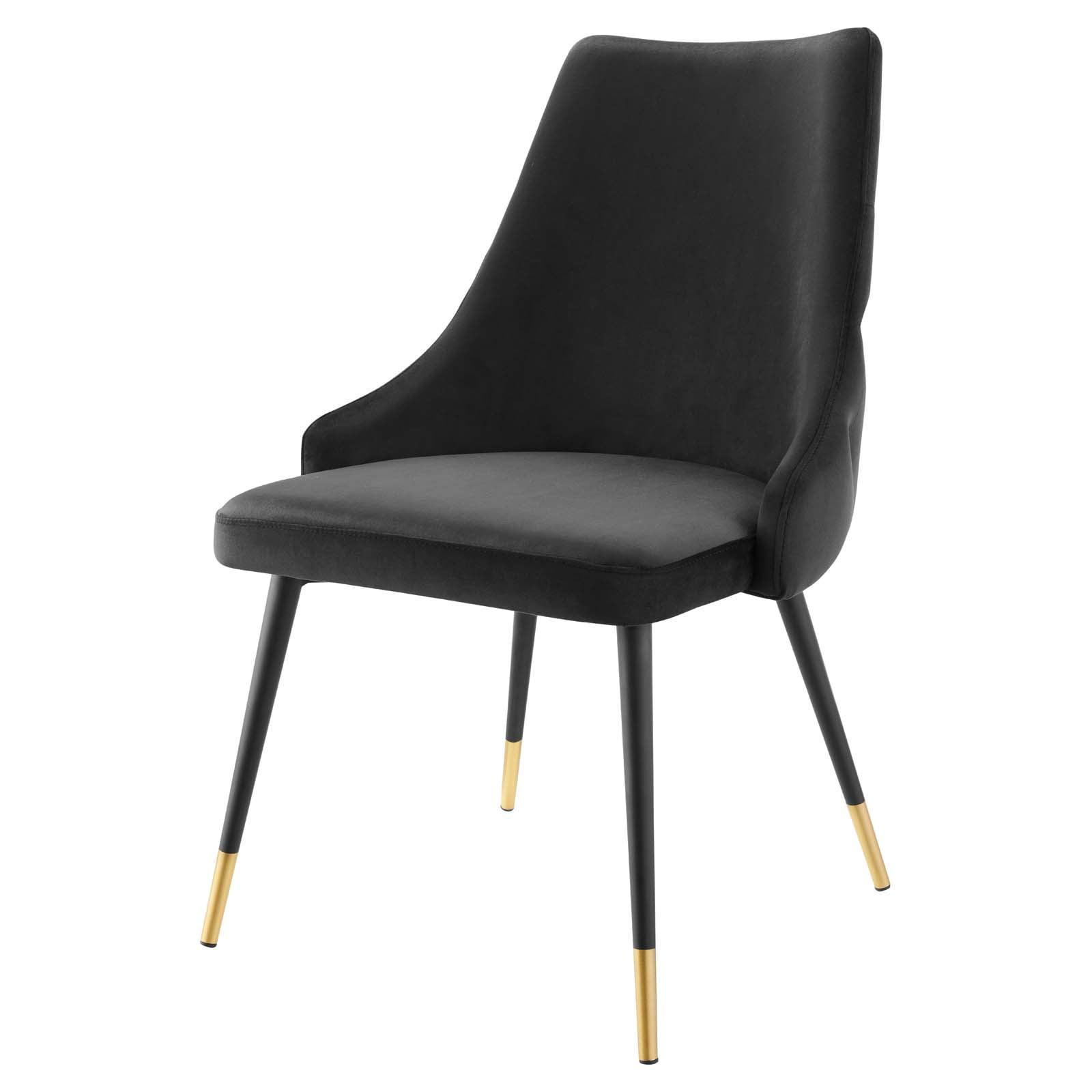 Elegant Black Velvet Dining Side Chair with Gold Tapered Legs