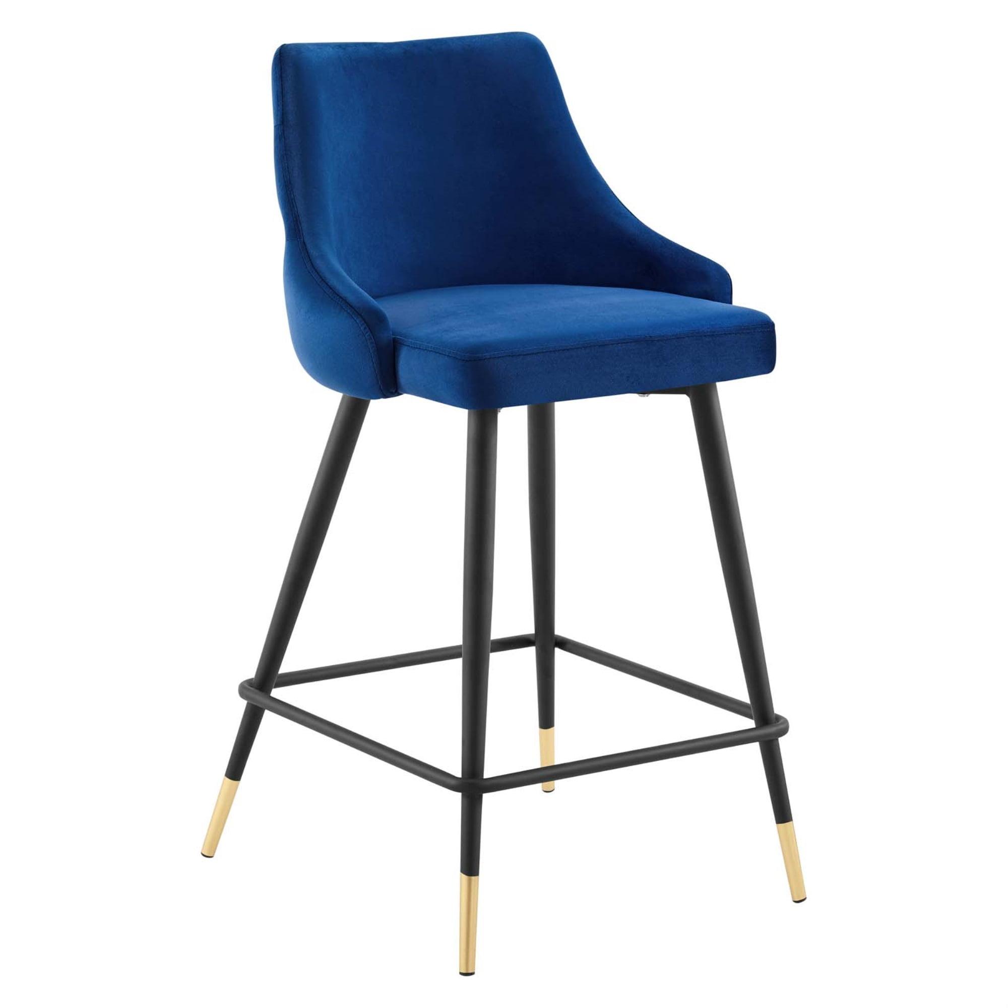 Navy Velvet Counter Stool with Black and Gold Legs