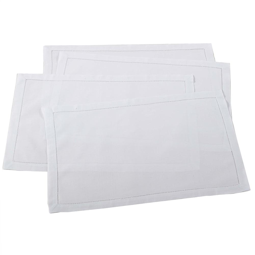 White Linen Hemstitch Border Placemats, Set of 4