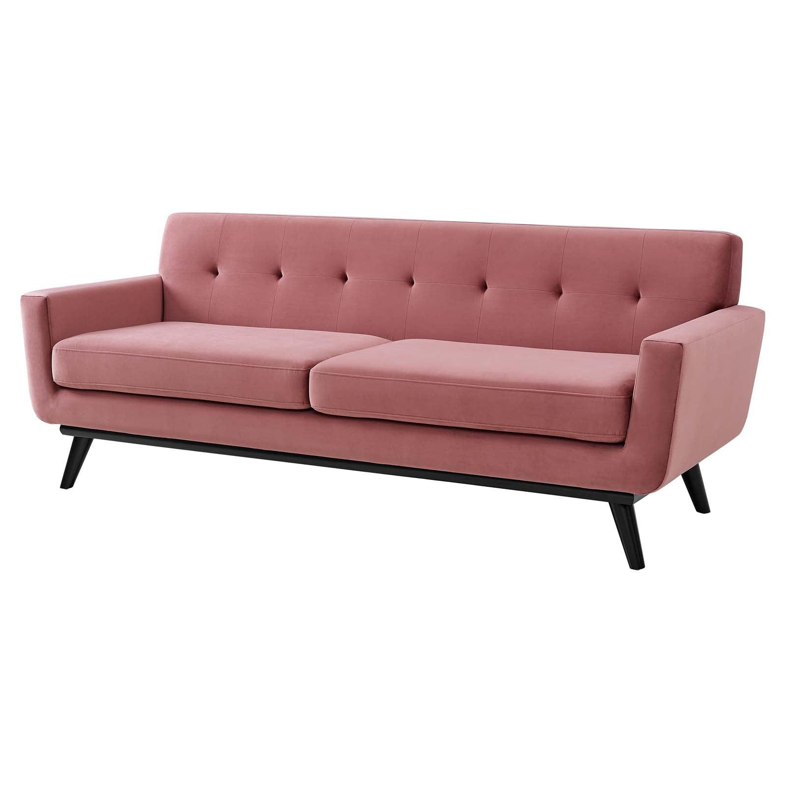 Dusty Rose Velvet Tufted Sofa with Removable Cushions, 91"