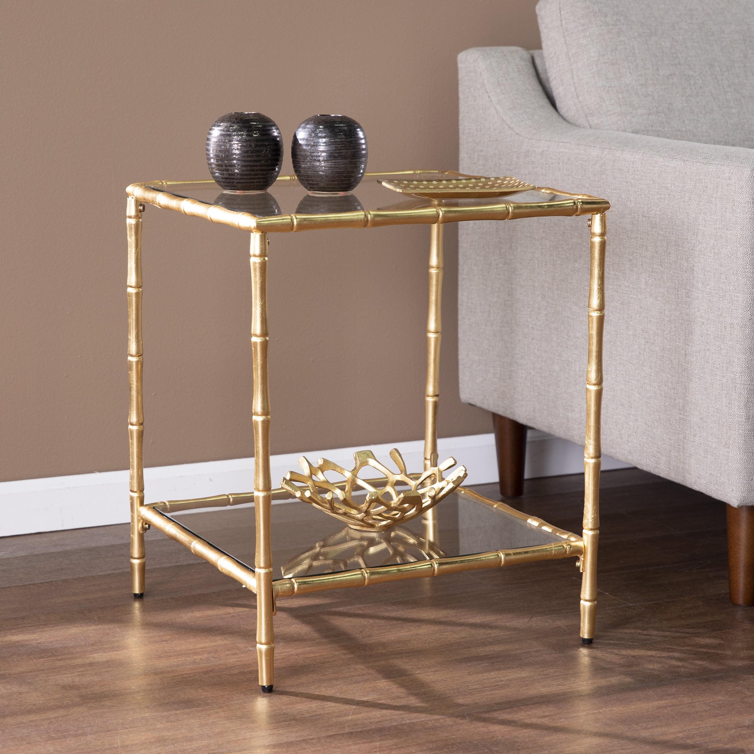 LANTRO JS Oversley Glass Top Accent Table