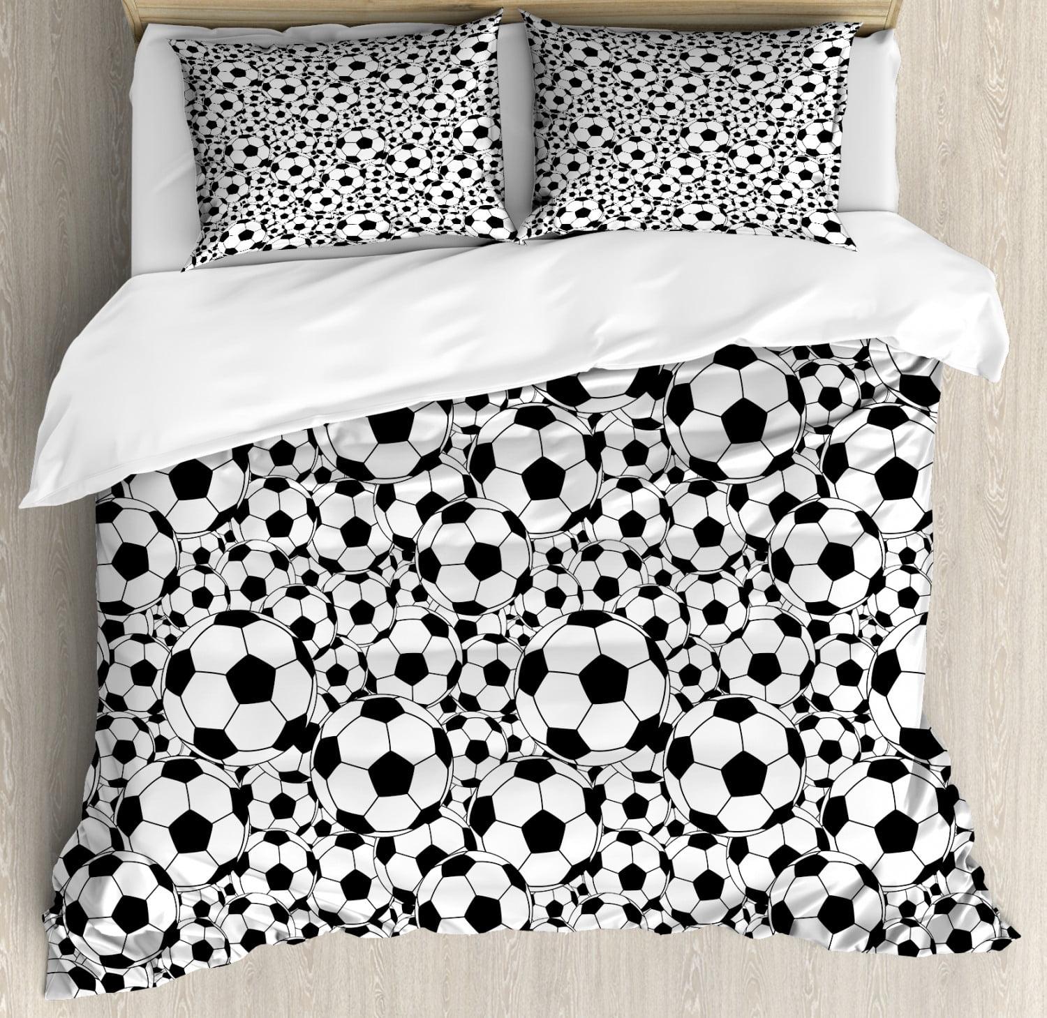 King Size Black and White Soccer Duvet Cover Set