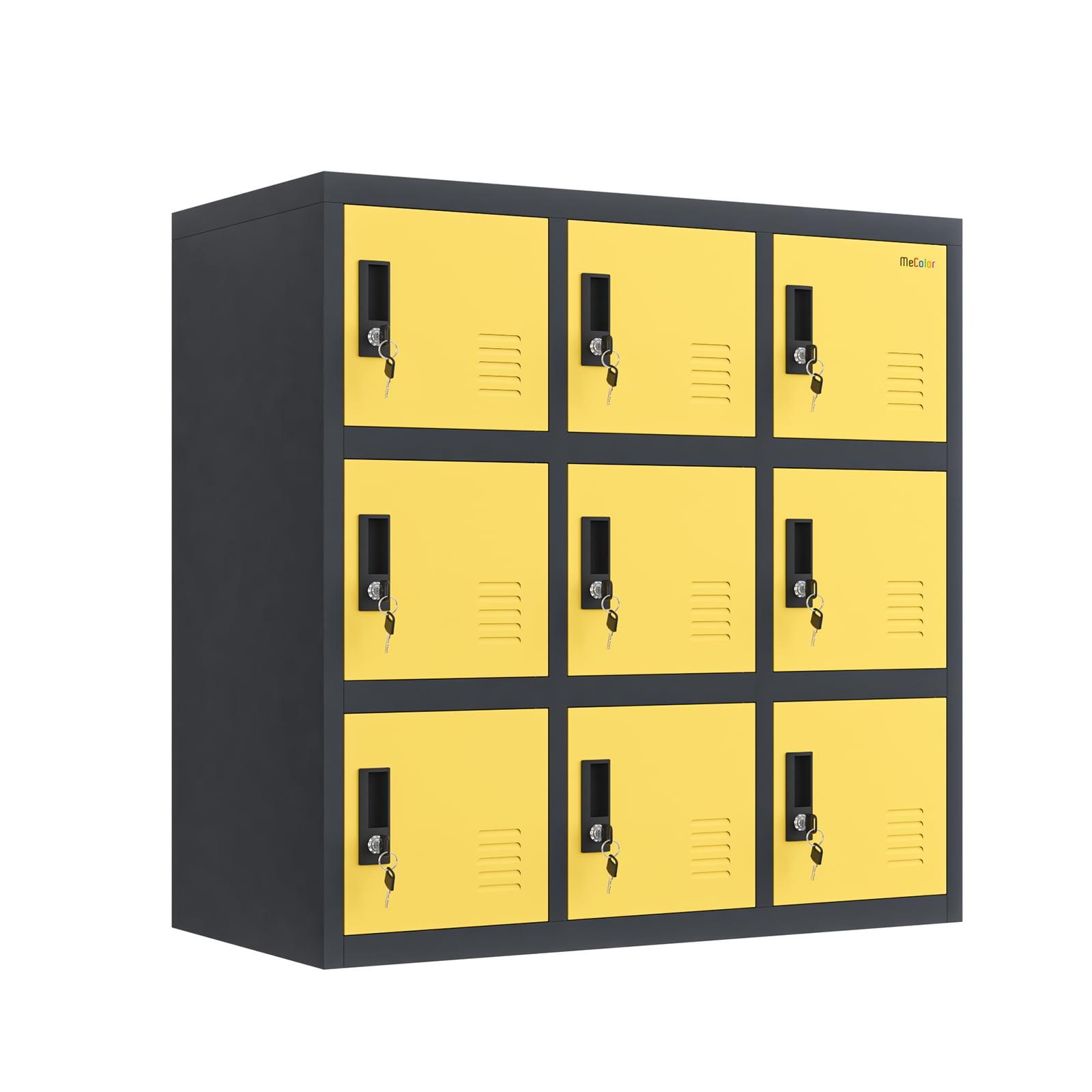 Yellow and Black Metal 9-Door Lockable Storage Locker