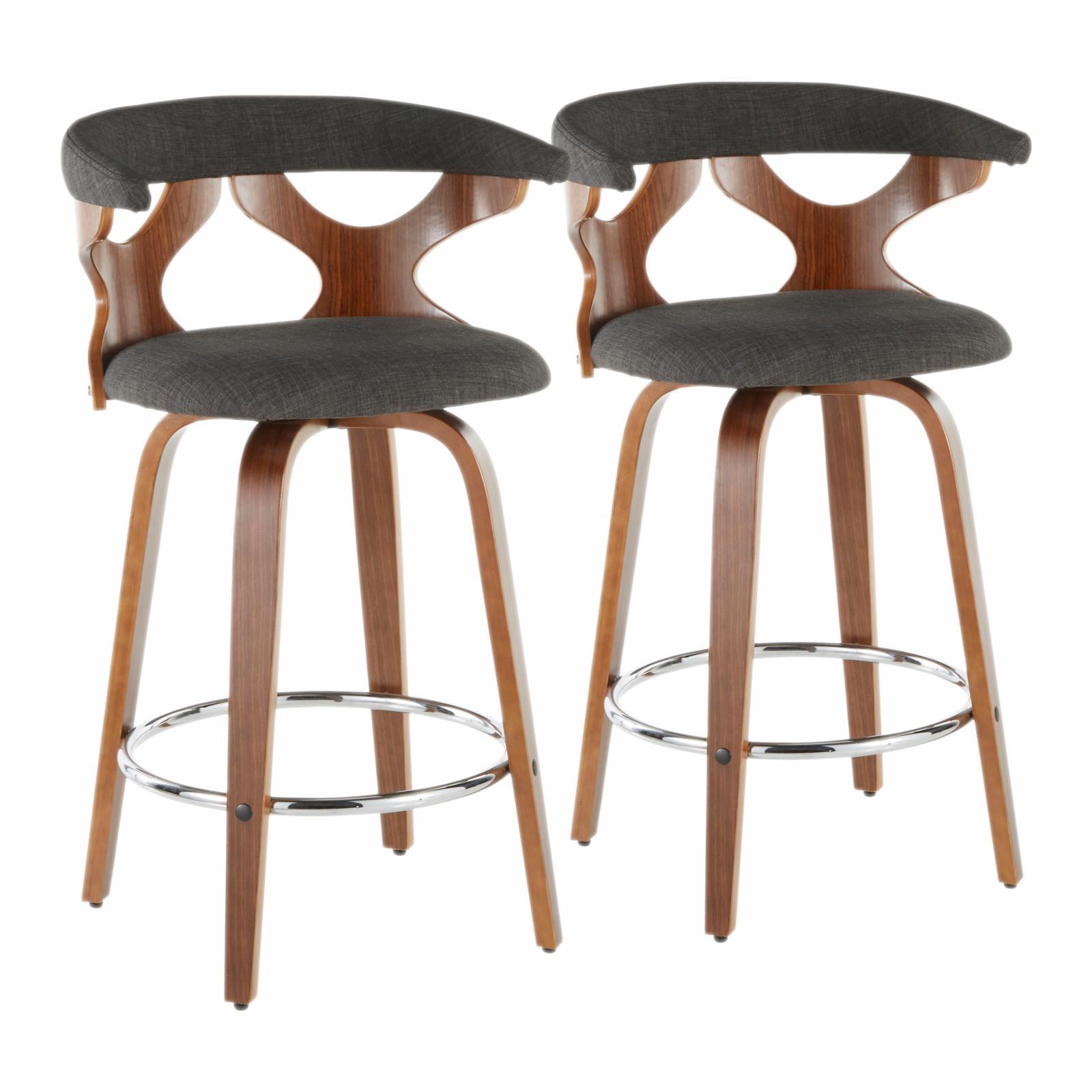 Set of 2 Dark Gray Wood and Metal Swivel Counter Stools