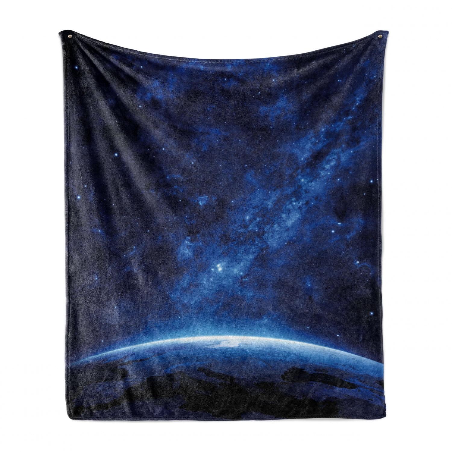 Ambesonne World Fleece Throw Blanket Earth View Cosmic Night Blue and White