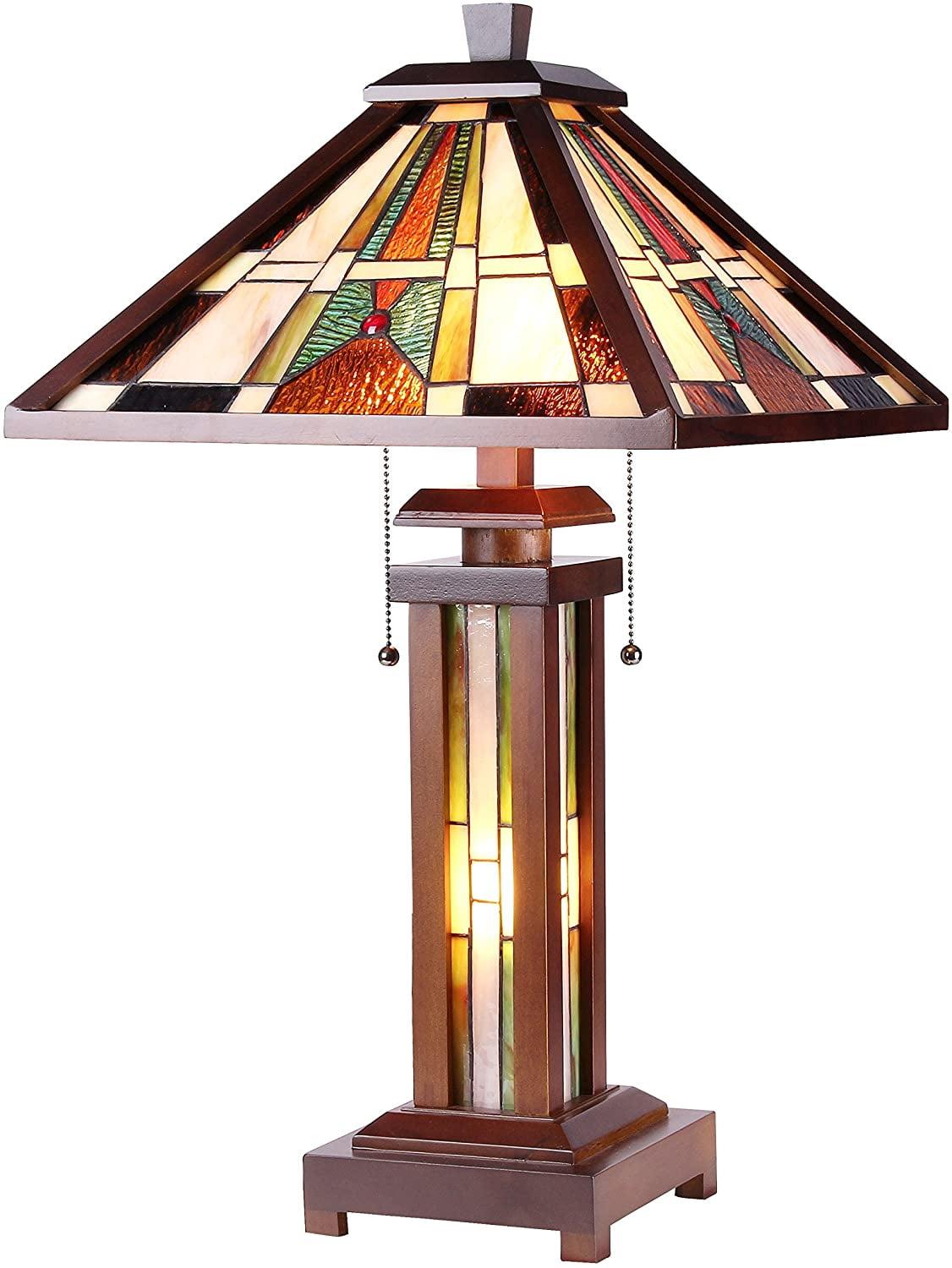 Percival 26'' Mission-Style Double-Lit Stained Glass Table Lamp