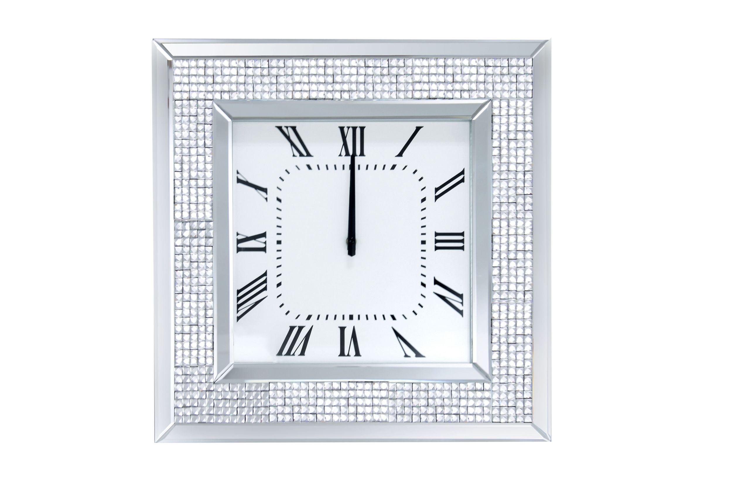 Square Mirrored Glass Wall Clock with Beveled Edge