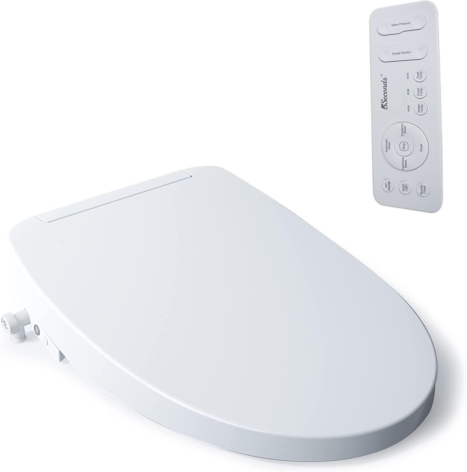 White Elongated Smart Bidet Toilet Seat with Remote Control