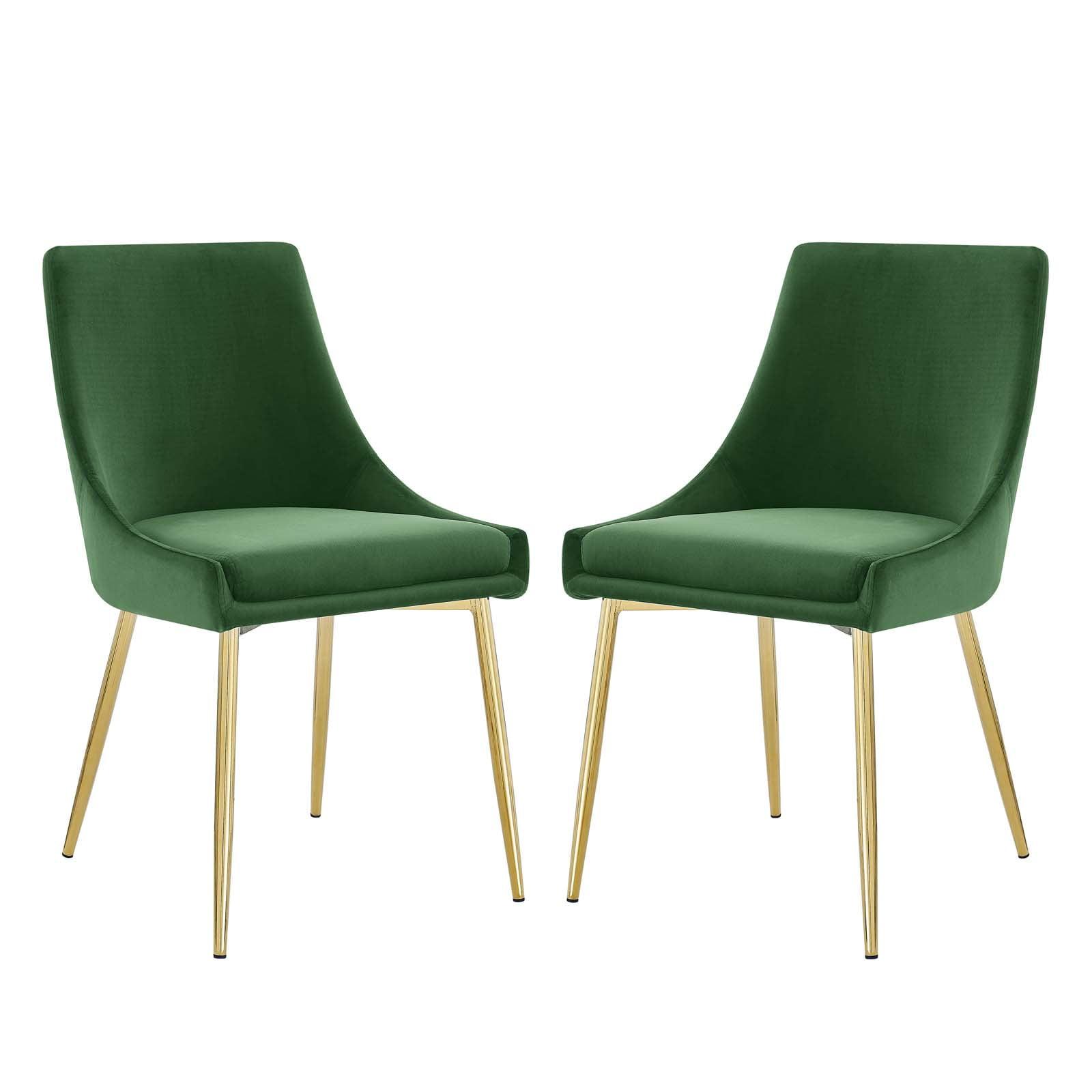 Low Parsons Side Chair in Gold Emerald Velvet with Wood & Metal