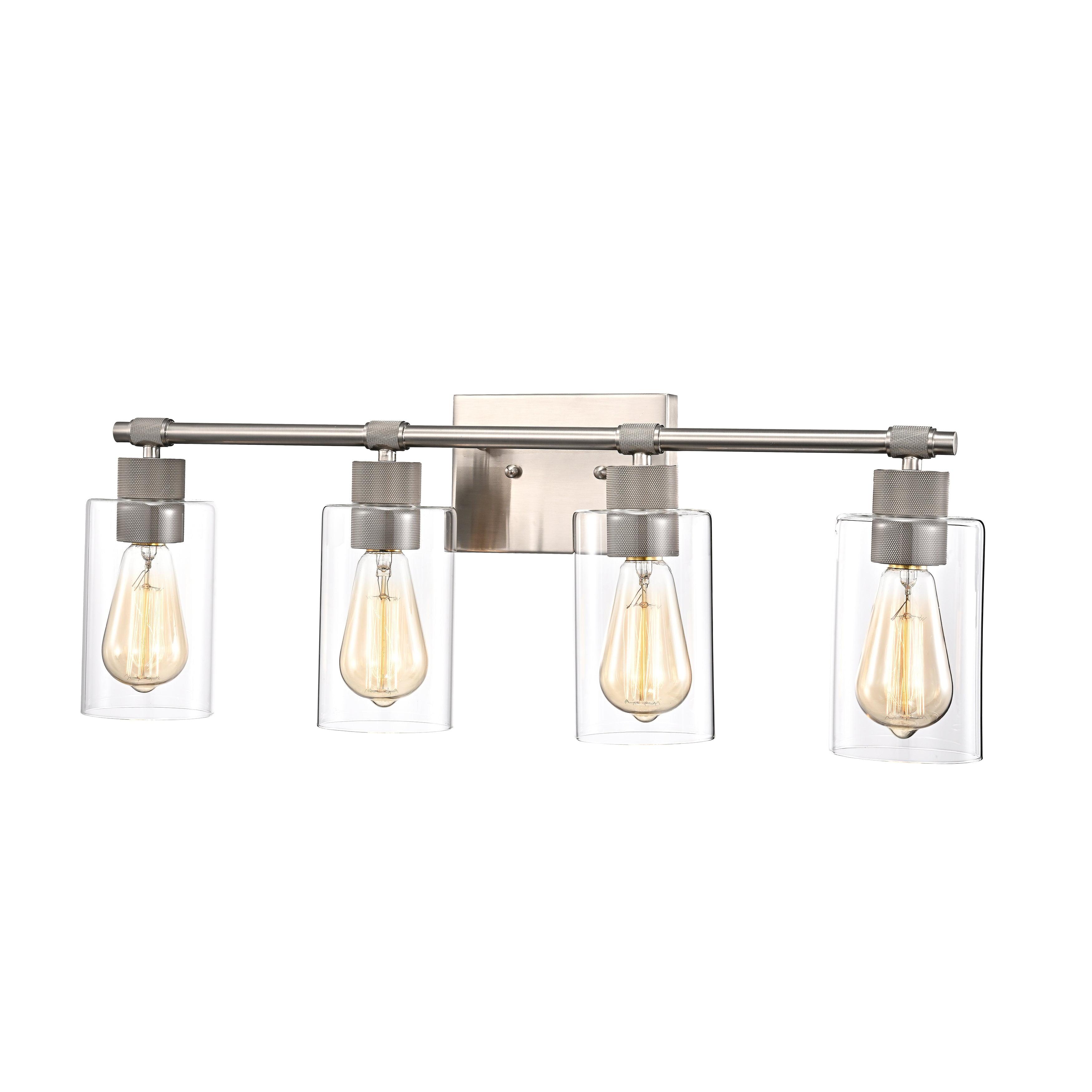 Elegant Brushed Nickel 4-Light Bathroom Vanity Fixture with Clear Glass Shades, 27" Wide