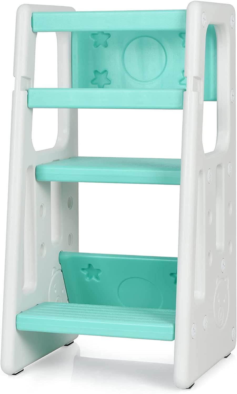 Costway Kids Kitchen Step Stool with Double Safety Rails Toddler Learning Stool Green