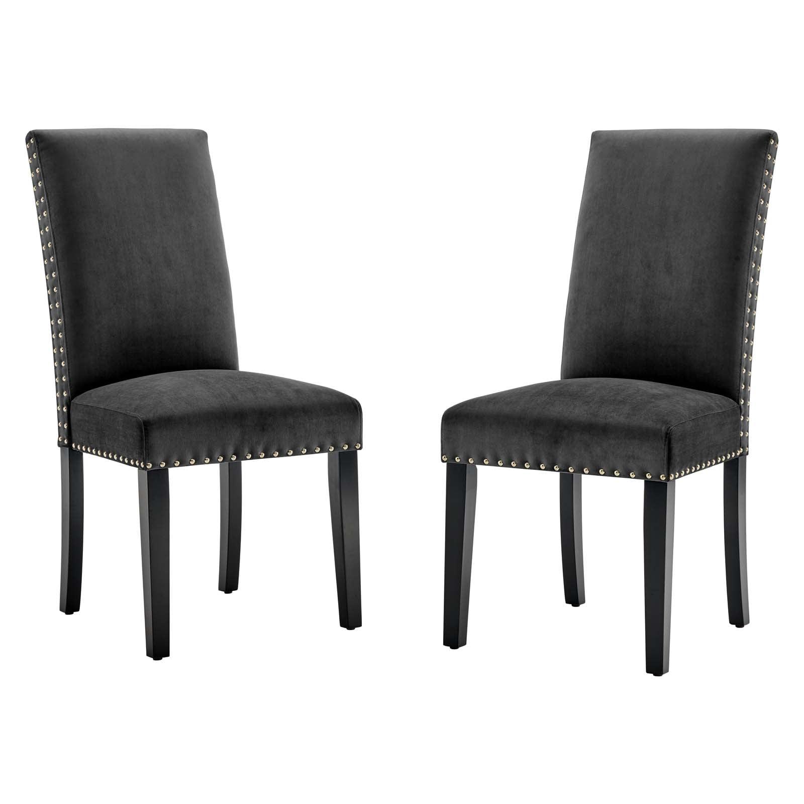 Modway Silver Orchid Lind Velvet Nailhead Trim Dining Side Chairs