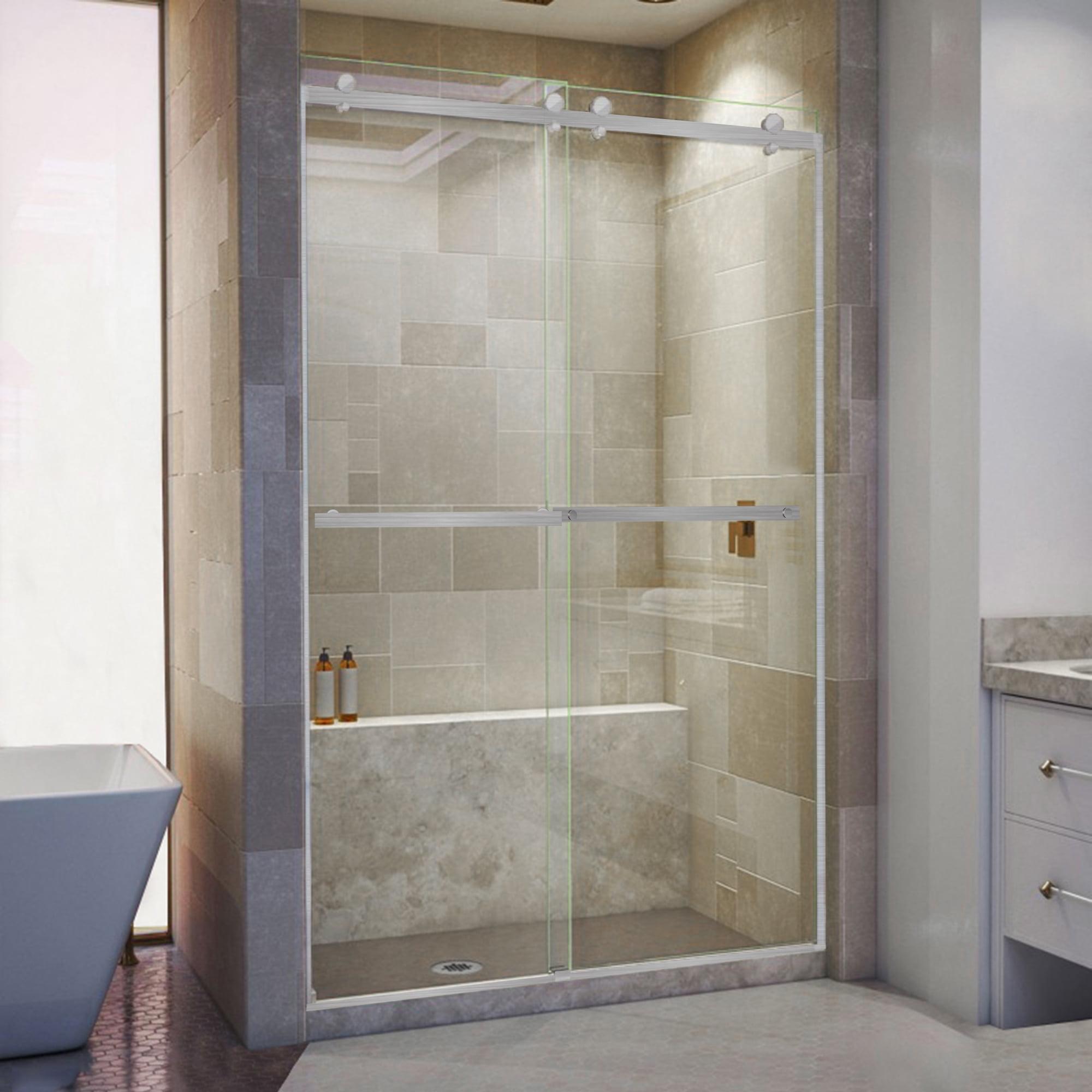 56" - 60" W 74” H Double Sliding Frameless Shower Door with Fixed Glass Panel